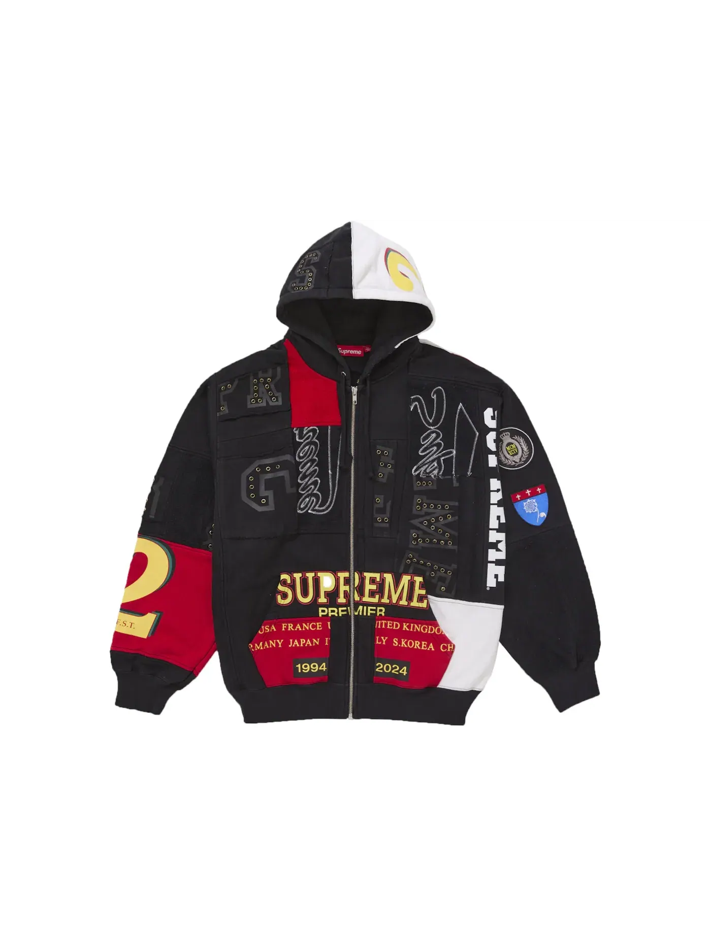 Мужской свитшот с капюшоном пэчворк Supreme — изображение 1 из 4, черный