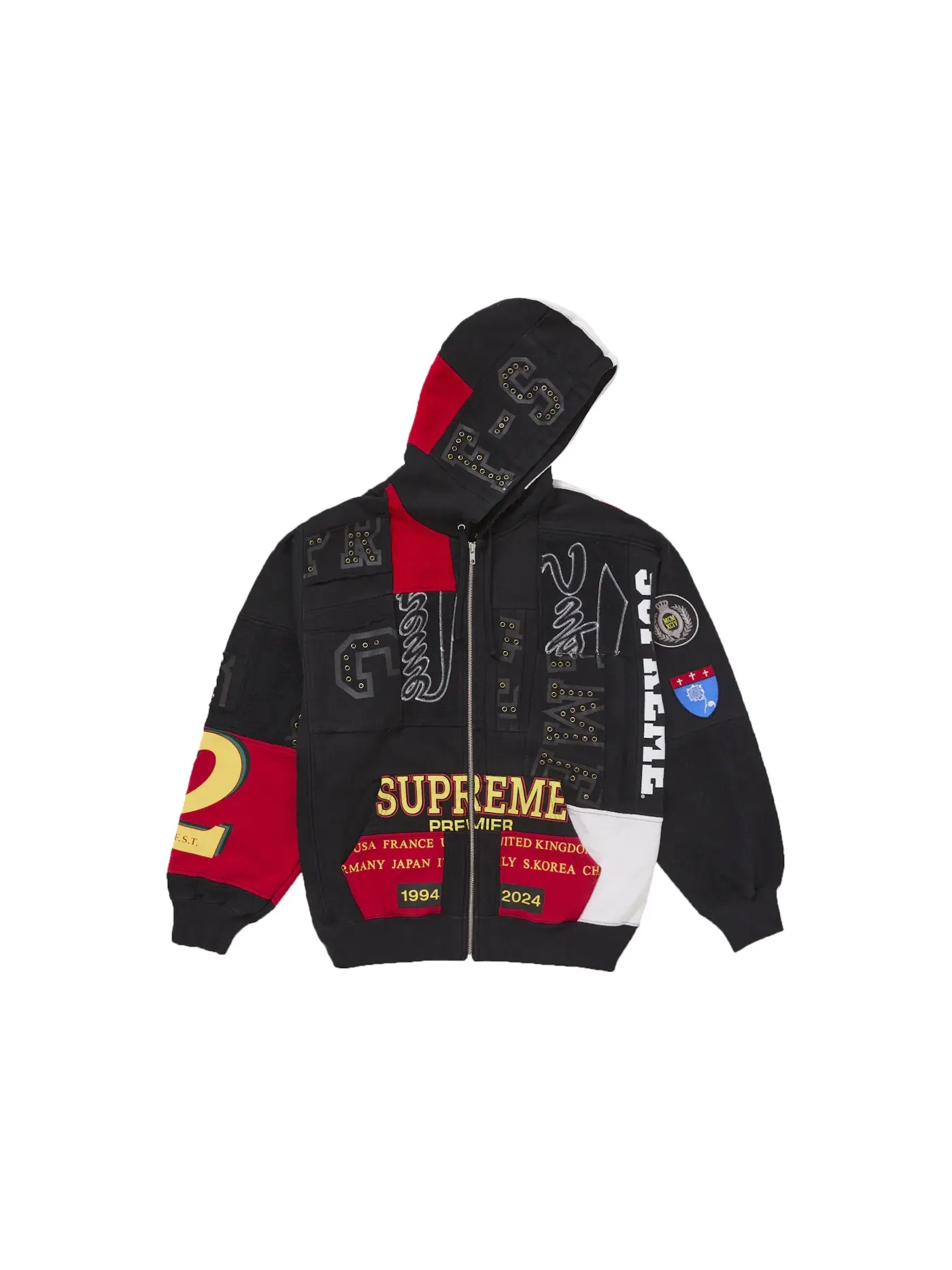 Мужской свитшот с капюшоном пэчворк Supreme — изображение 2 из 4, черный