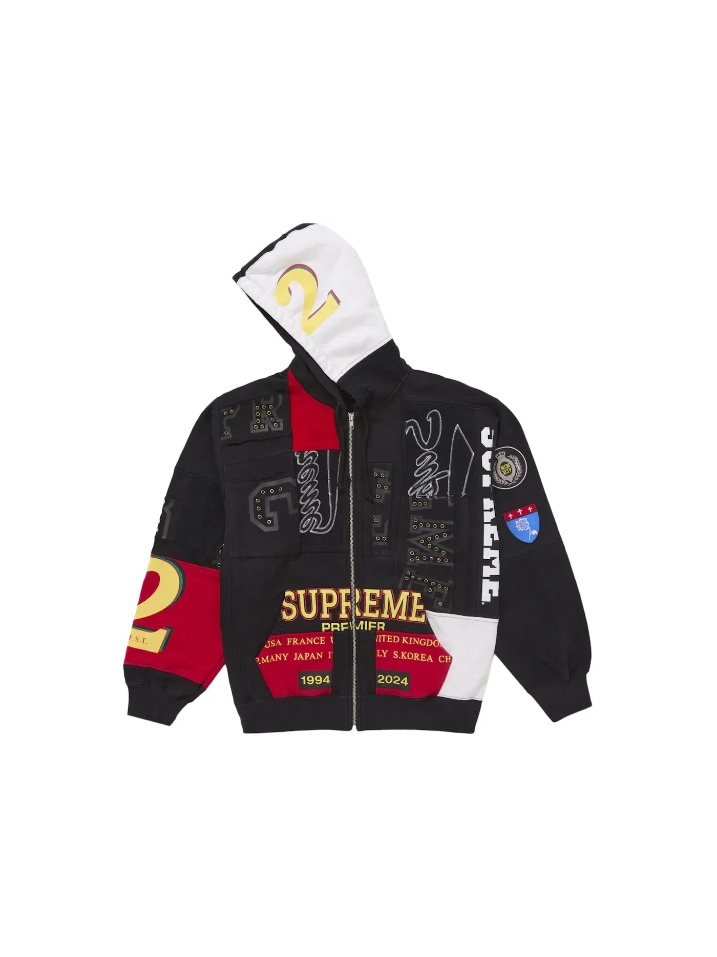 Мужской свитшот с капюшоном пэчворк Supreme — изображение 3 из 4, черный