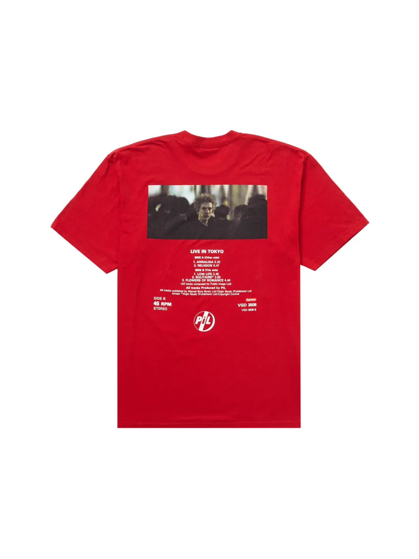Мужская футболка с принтом Supreme PiL Live In Tokyo Tee — изображение 2 из 2, красный