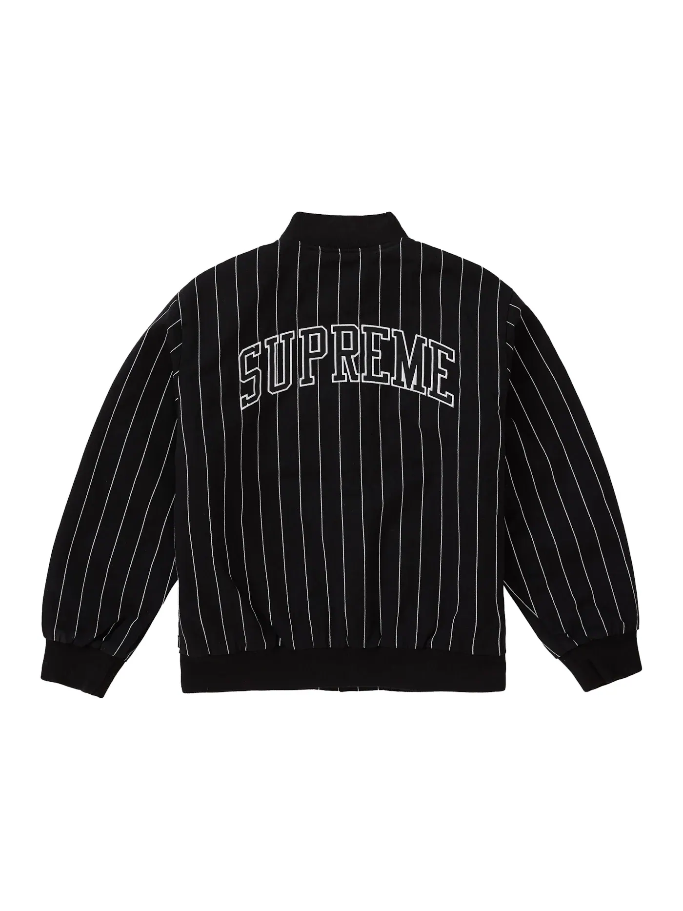 Мужская куртка-бомбер с полосками Supreme Pinstripe Varsity Jacket — изображение 3 из 3, черный