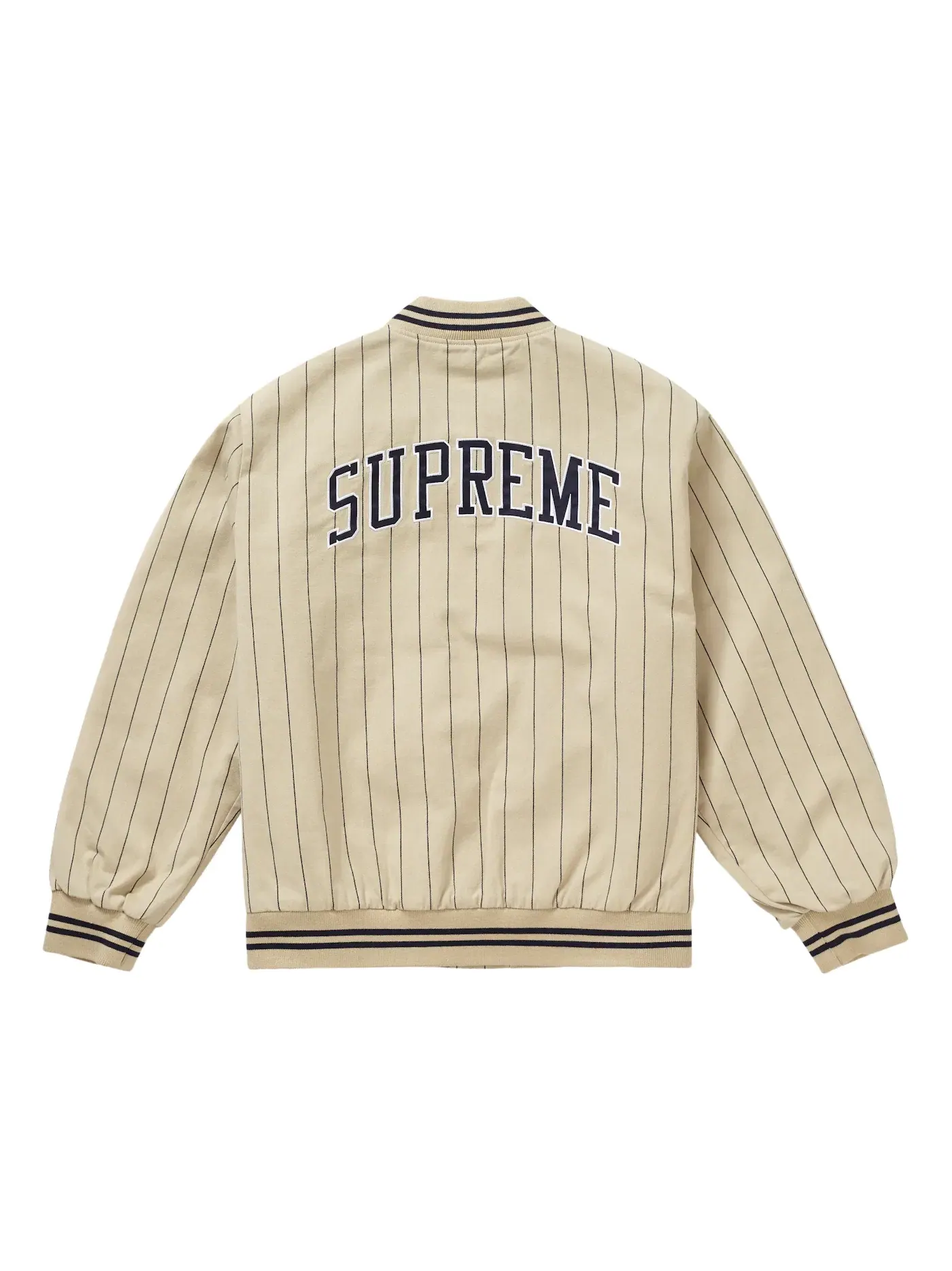 Мужская куртка-бомбер с принтом Supreme Pinstripe Varsity Jacket Tan — изображение 3 из 3