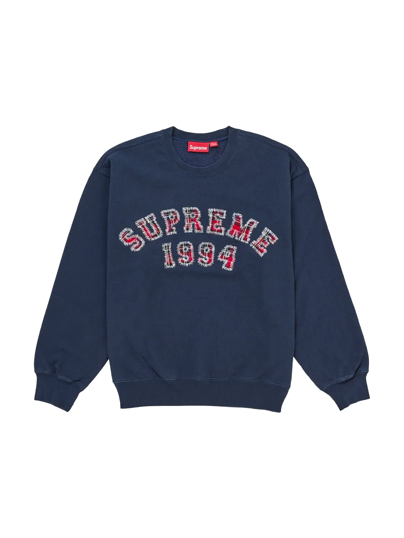 Мужской свитшот с принтом Supreme Plaid Arc Crewneck Navy — изображение 1 из 1