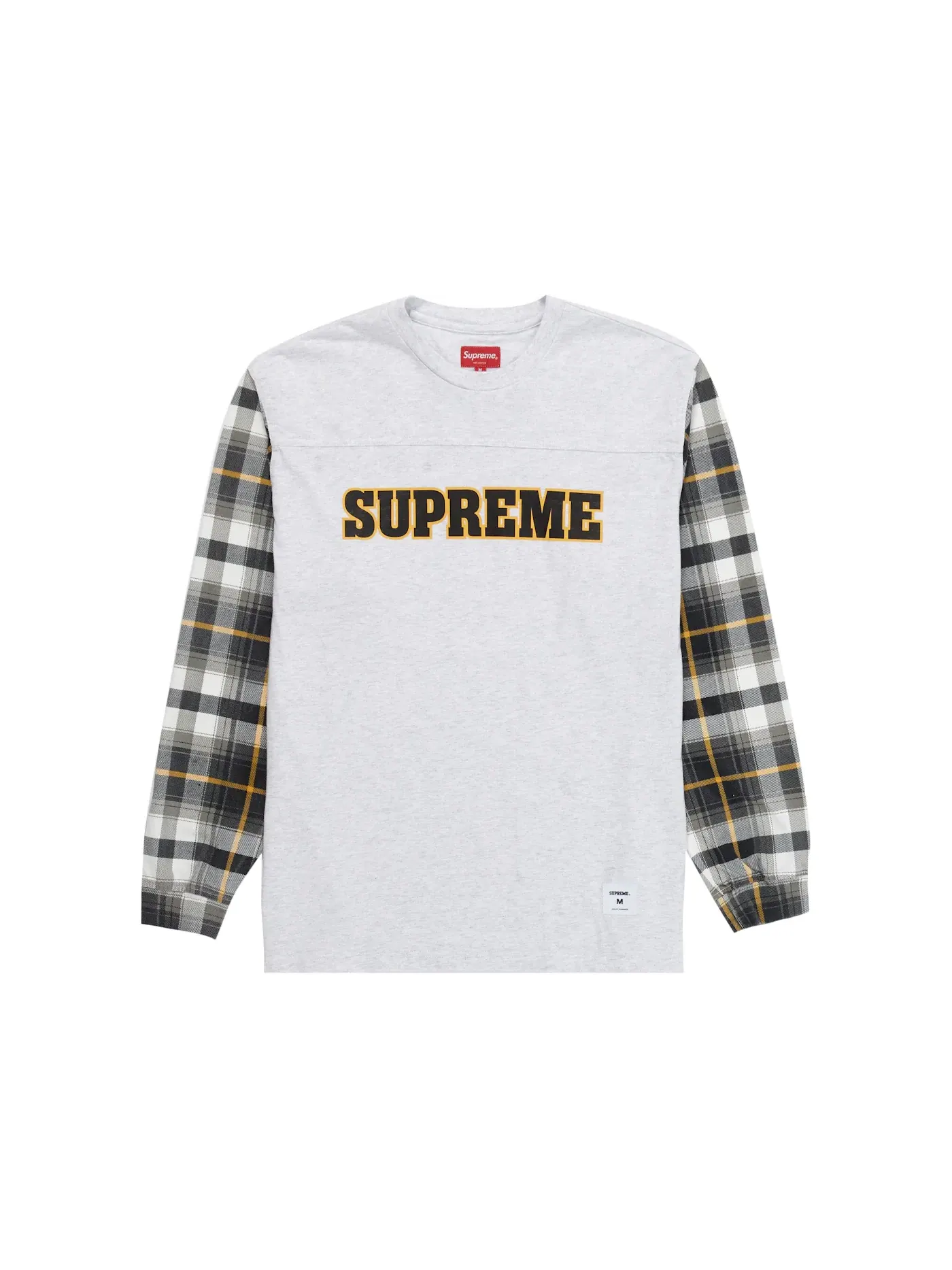 Мужская футболка с длинным рукавом Supreme Plaid Sleeve L/S Tee — изображение 1 из 1, серый