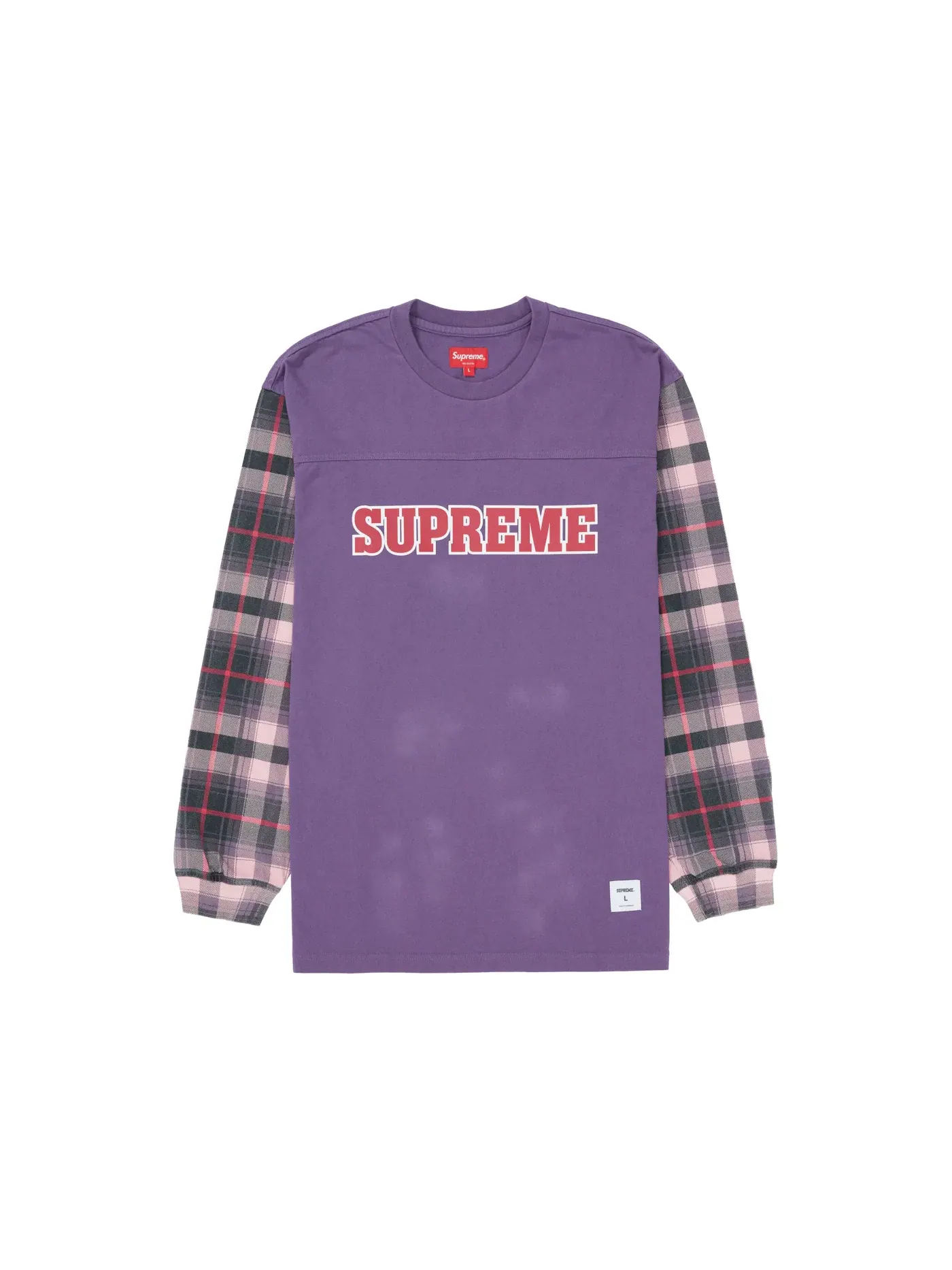 Мужская футболка с длинным рукавом Supreme Plaid Sleeve L/S Tee — изображение 1 из 1, фиолетовый