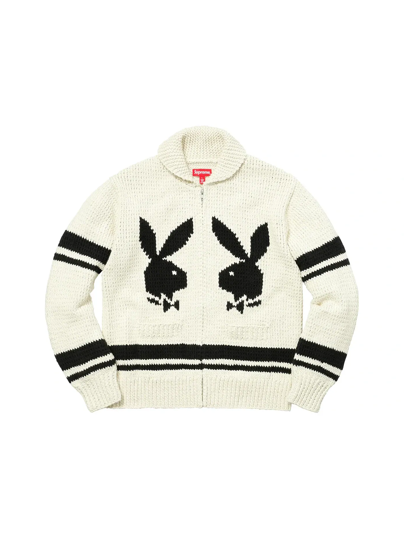 Мужской свитер с отложным воротником-шалькой Supremе Playboy Shawl Collar Full Zip Sweater Natural Supreme, прозрачный