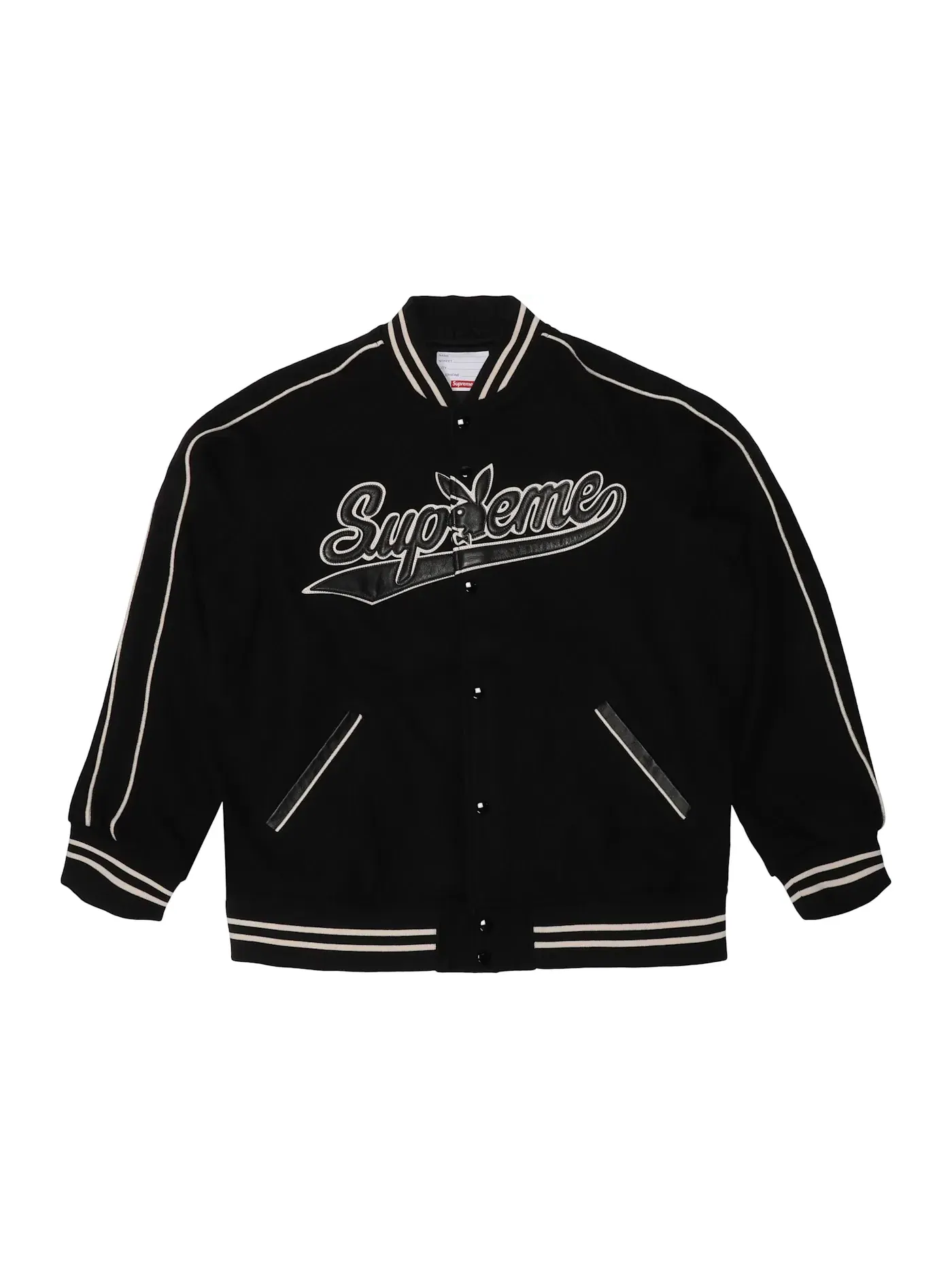 Мужская куртка-бомбер с принтом Supreme Playboy Wool Varsity Jacket — изображение 1 из 1, черный