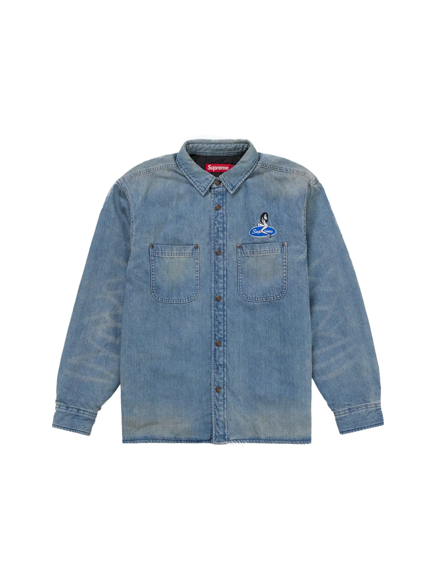 Мужская рубашка с принтом Supreme Quilted Lined Denim Snap Shirt (SS26)