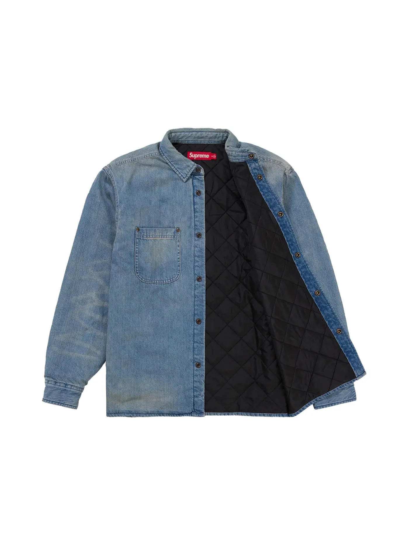 Мужская рубашка с принтом Supreme Quilted Lined Denim Snap Shirt (SS26) — изображение 2 из 2, синий
