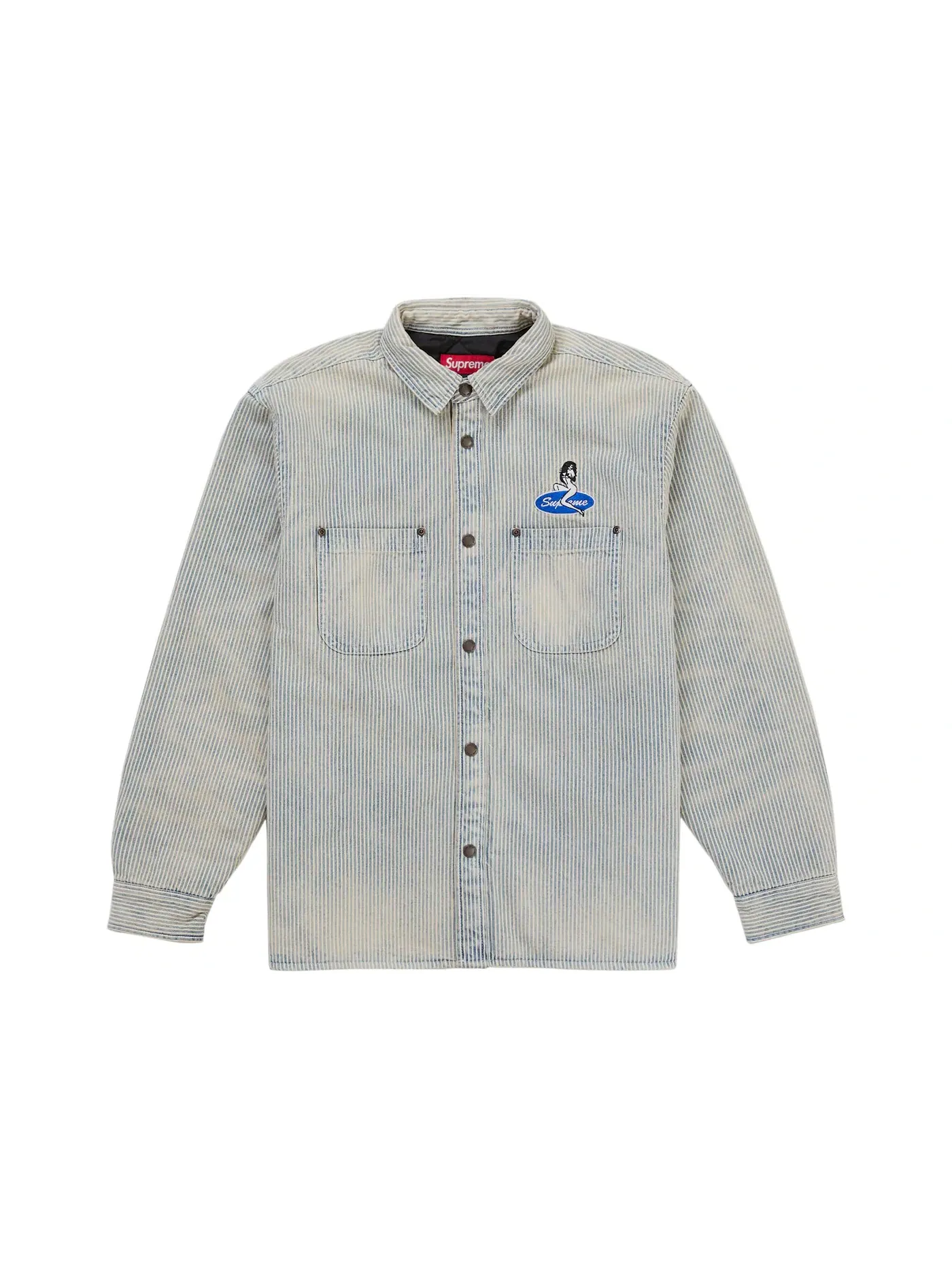 Мужская рубашка с принтом Supreme Quilted Lined Denim Snap Shirt SS26 Stripe — изображение 1 из 2, полоса