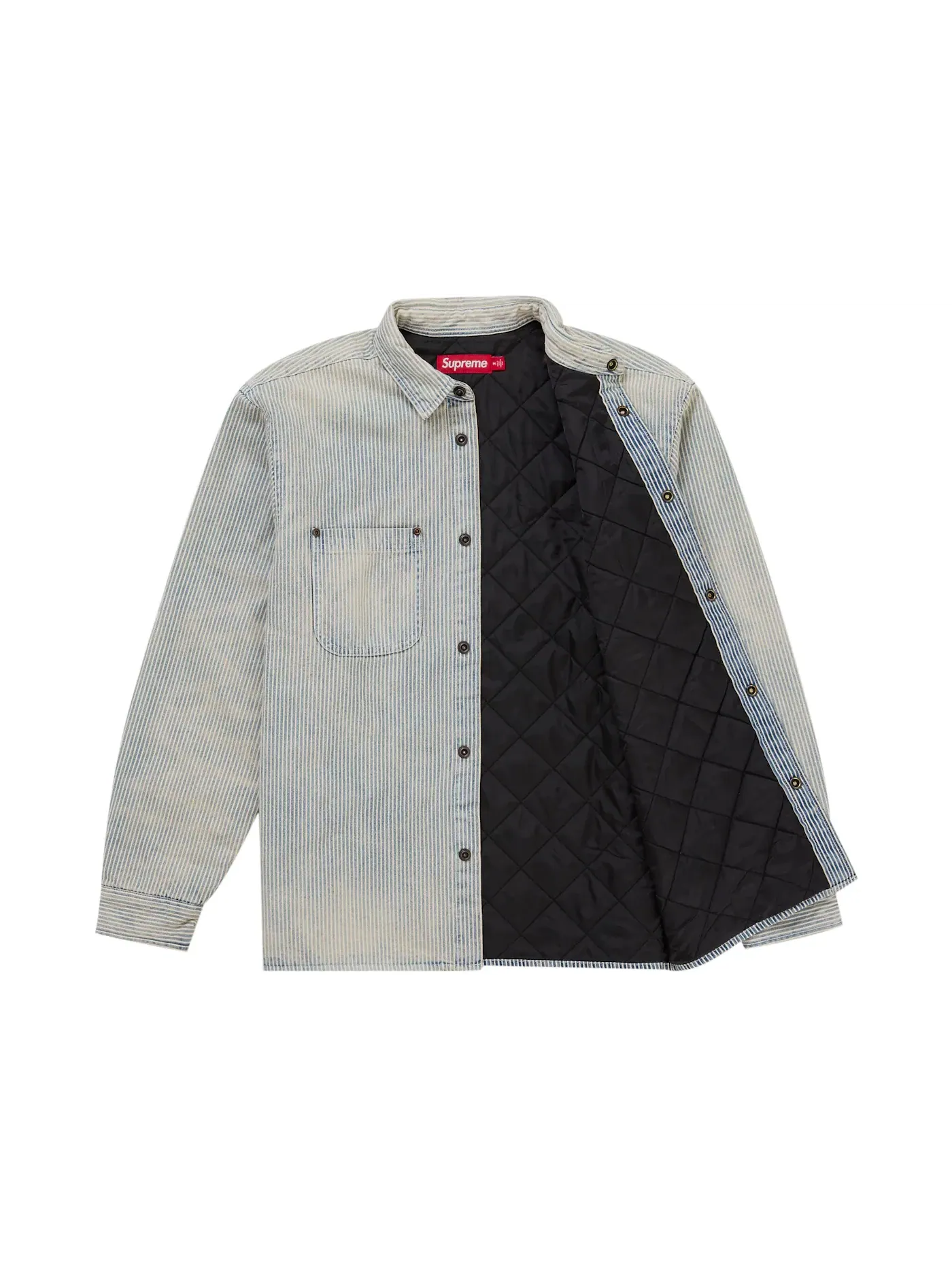 Мужская рубашка с принтом Supreme Quilted Lined Denim Snap Shirt SS26 Stripe — изображение 2 из 2, полоса