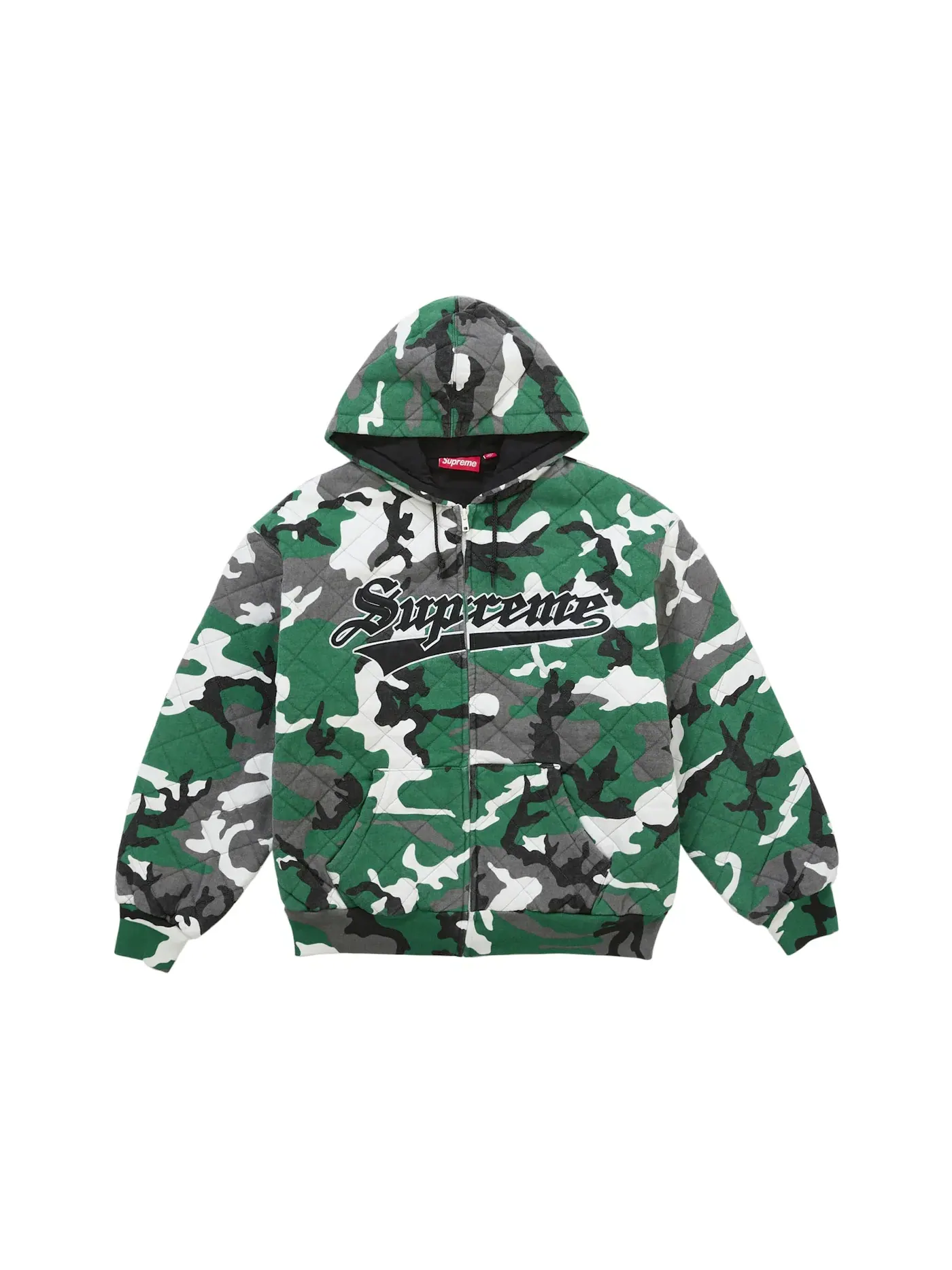 Мужской стеганый худи на молнии с капюшоном Green Camo Supreme — изображение 1 из 1, зеленый