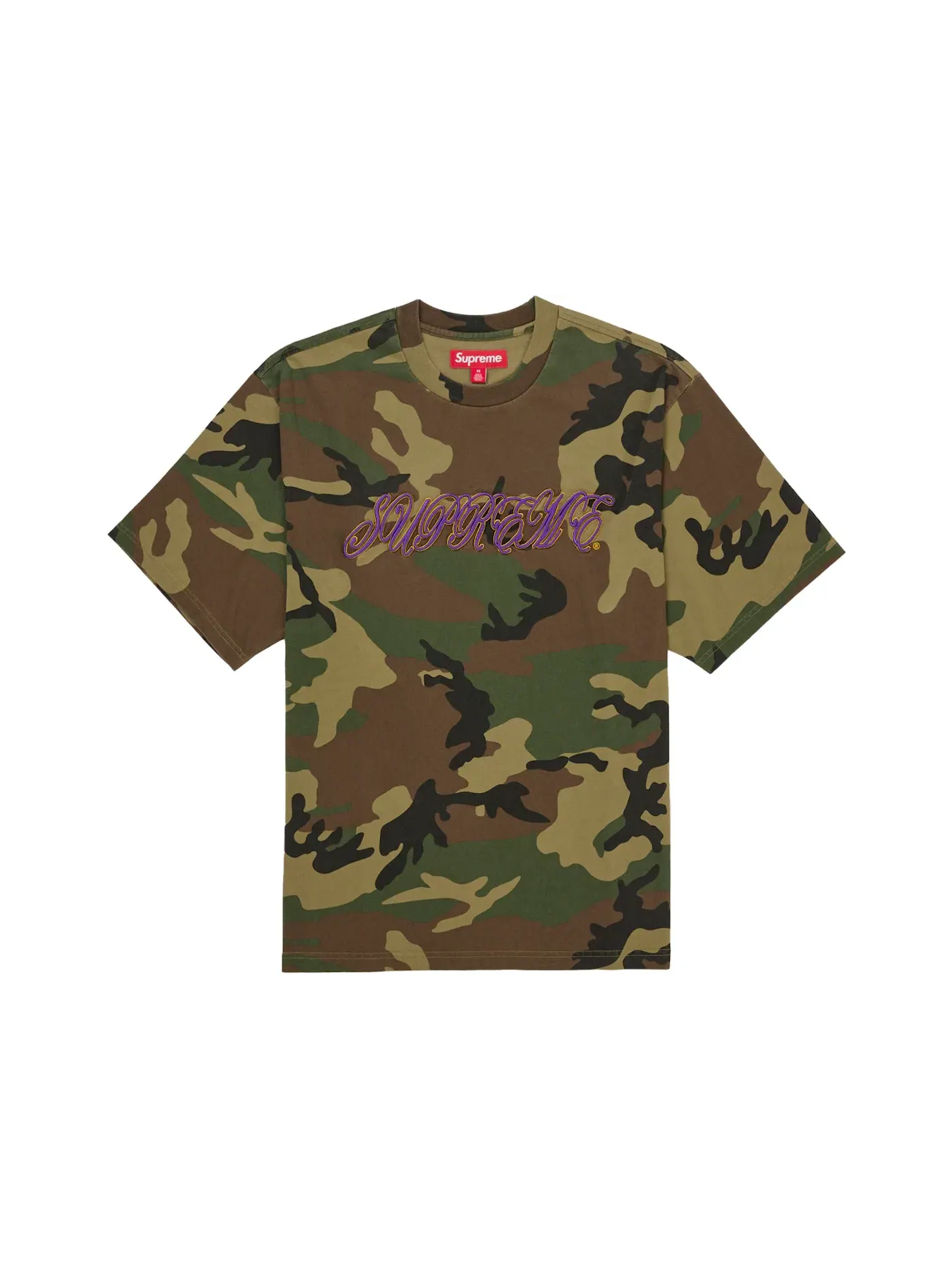 Мужская футболка с принтом Supreme Raised Script S/S Top Woodland Camo, Woodland Camo — изображение 1 из 1