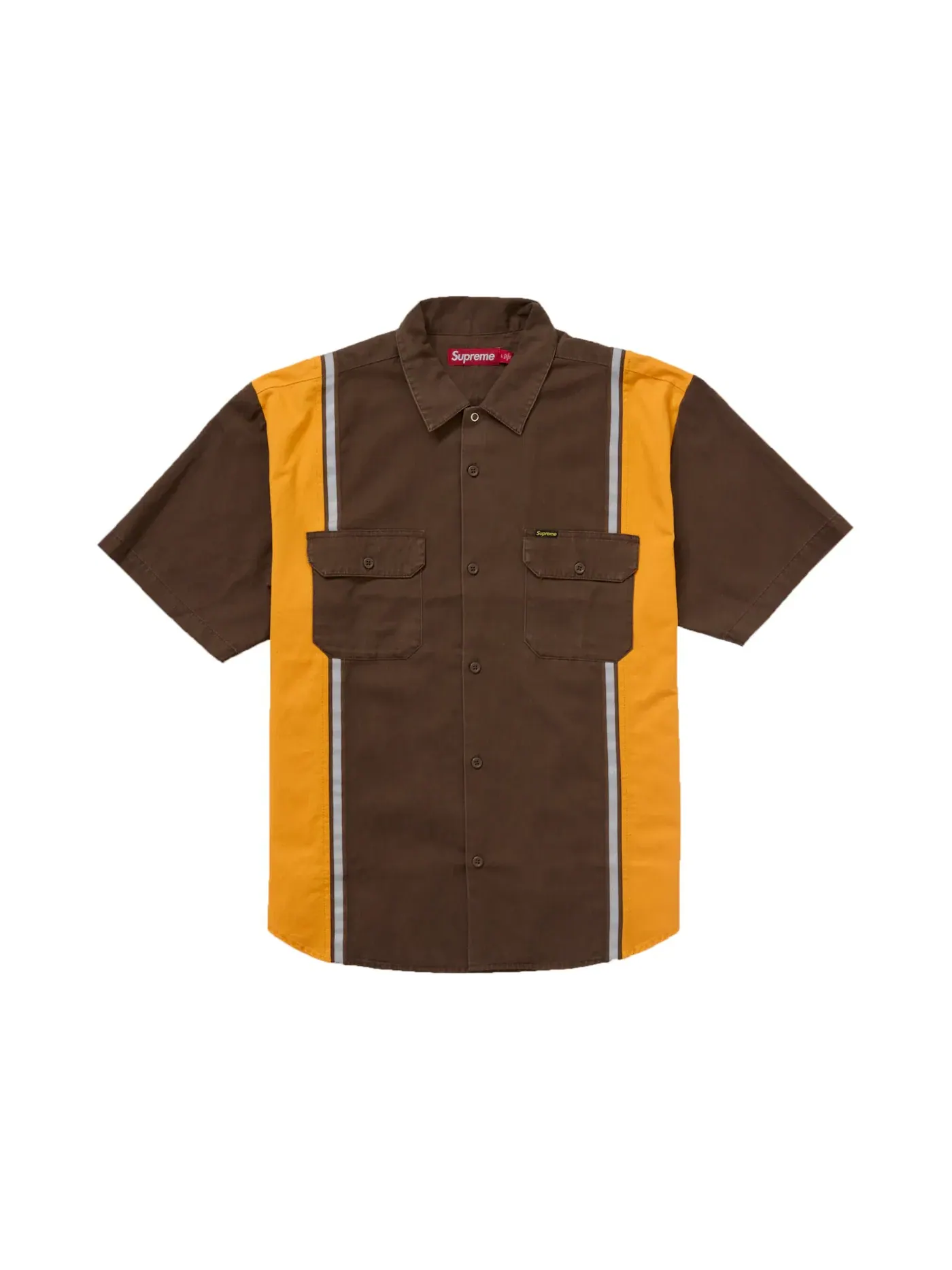 Мужская рубашка с принтом Supreme Reflective Stripe S/S Work Shirt — изображение 1 из 2, коричневый