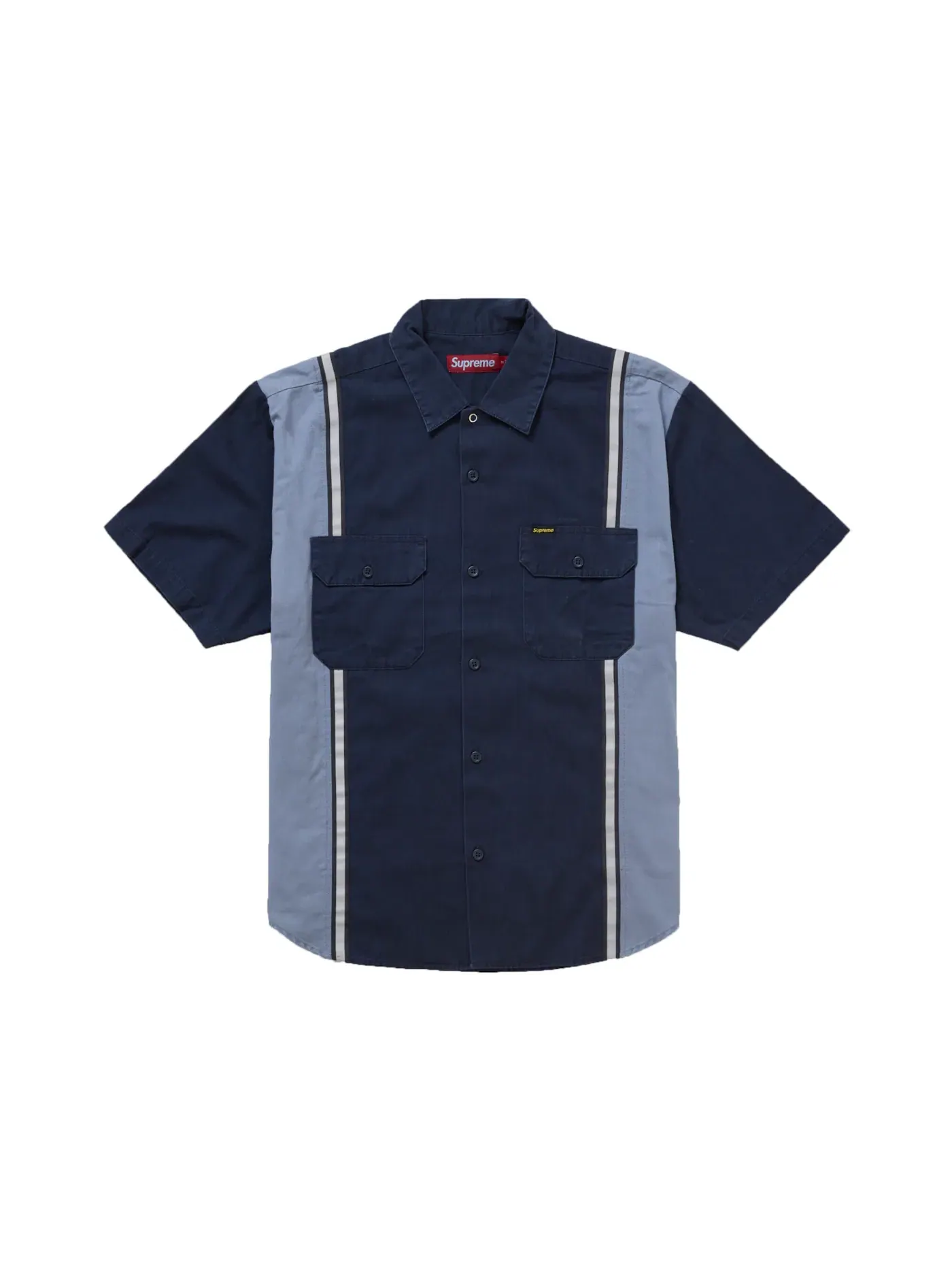 Мужская рубашка с длинным рукавом Supreme Reflective Stripe S/S Work Shirt — изображение 1 из 2, темно-синий
