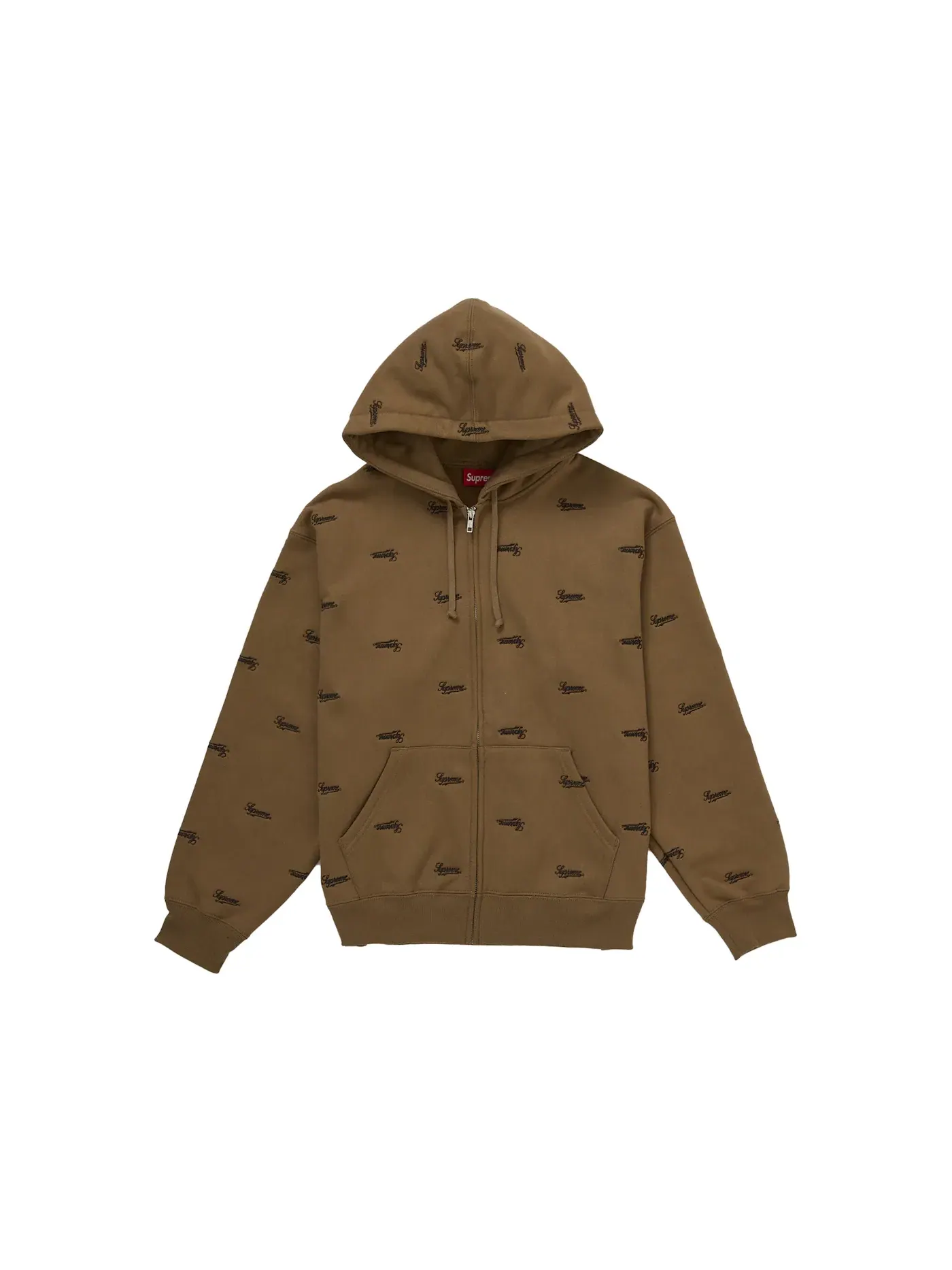 Мужская худи с длинным рукавом Supreme Repeat Script Zip Up Hooded Sweatshirt Supreme — изображение 1 из 2, темный хаки