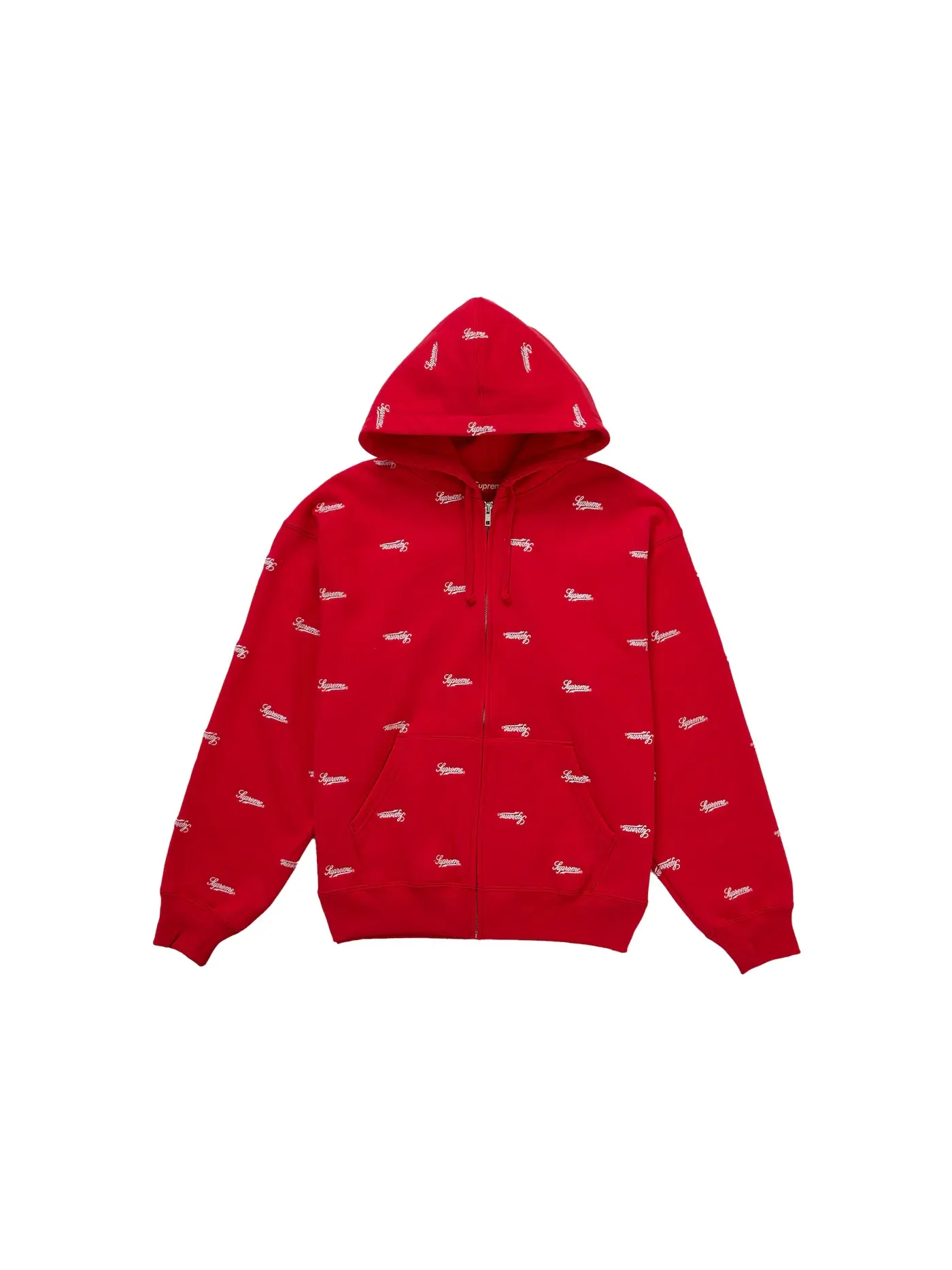 Мужская худи с принтом Supreme Repeat Script Zip Up Hooded Sweatshirt — изображение 1 из 2, красный