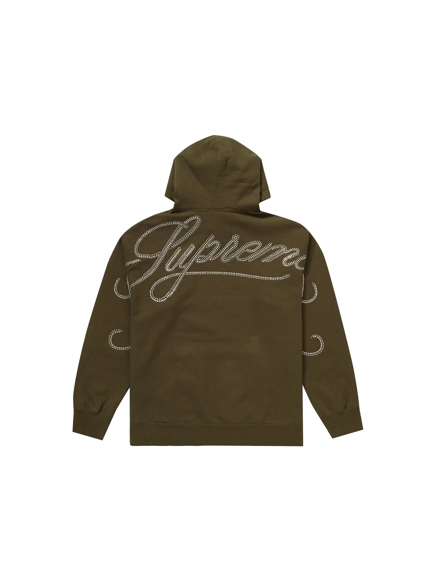 Мужской худи с принтом Supreme Rhinestone Script Dark Olive — изображение 2 из 2