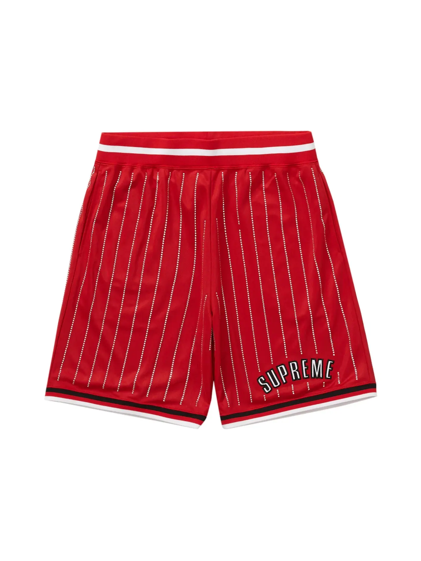 Мужские шорты с принтом Supreme Rhinestone Stripe Basketball Short — изображение 1 из 2, красный