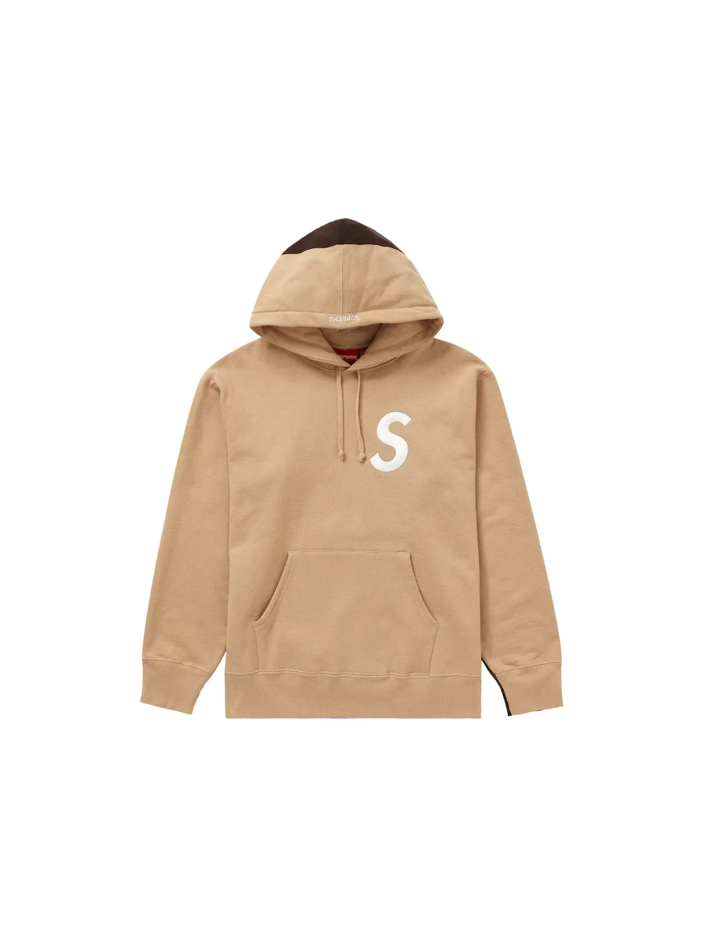 Мужской худи с принтом Supreme S Logo Split Hooded Sweatshirt — изображение 1 из 2, бежевый