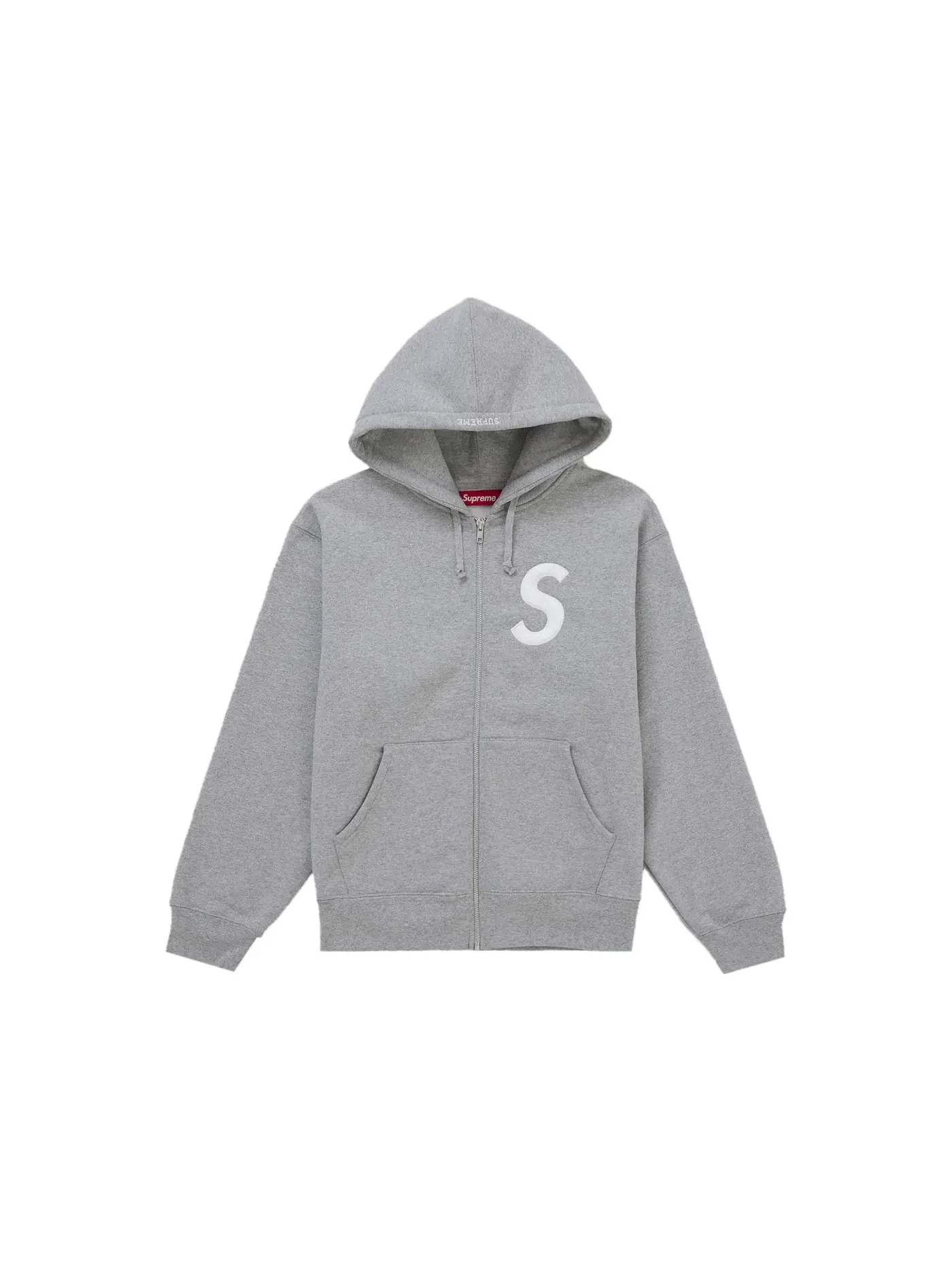 Мужская худи на молнии с вышивкой S Logo Supreme — изображение 1 из 1, серый