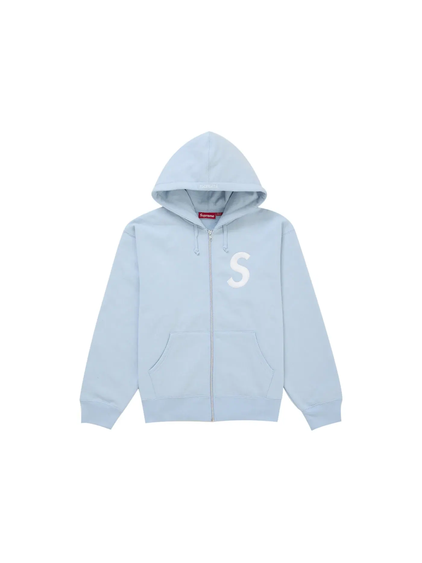 Мужская худи на молнии с капюшоном с принтом S Logo Supreme — изображение 1 из 1, светлый синий