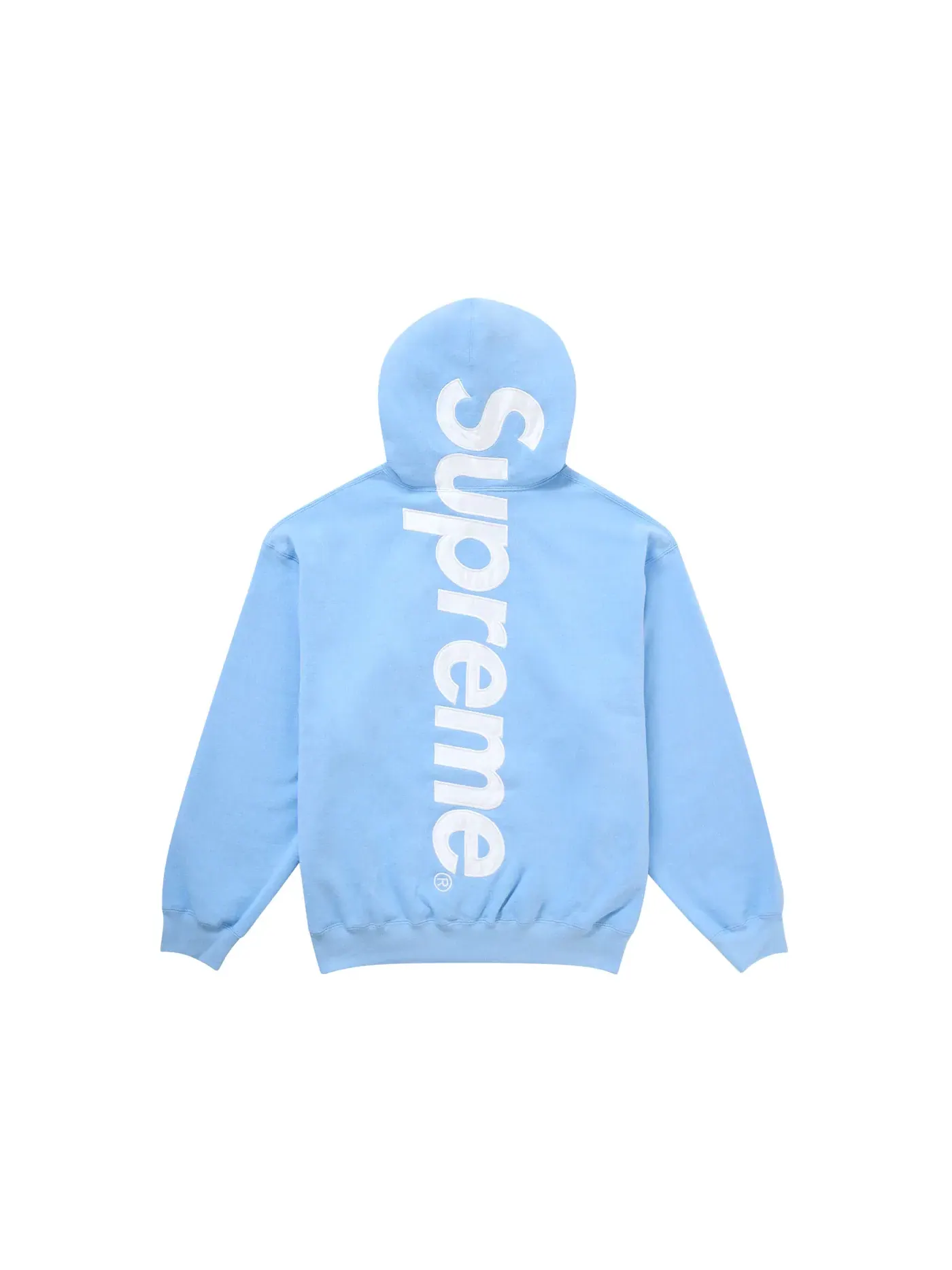 Мужской свитшот с капюшоном с сатиновой аппликацией Supreme — изображение 1 из 2, светлый синий