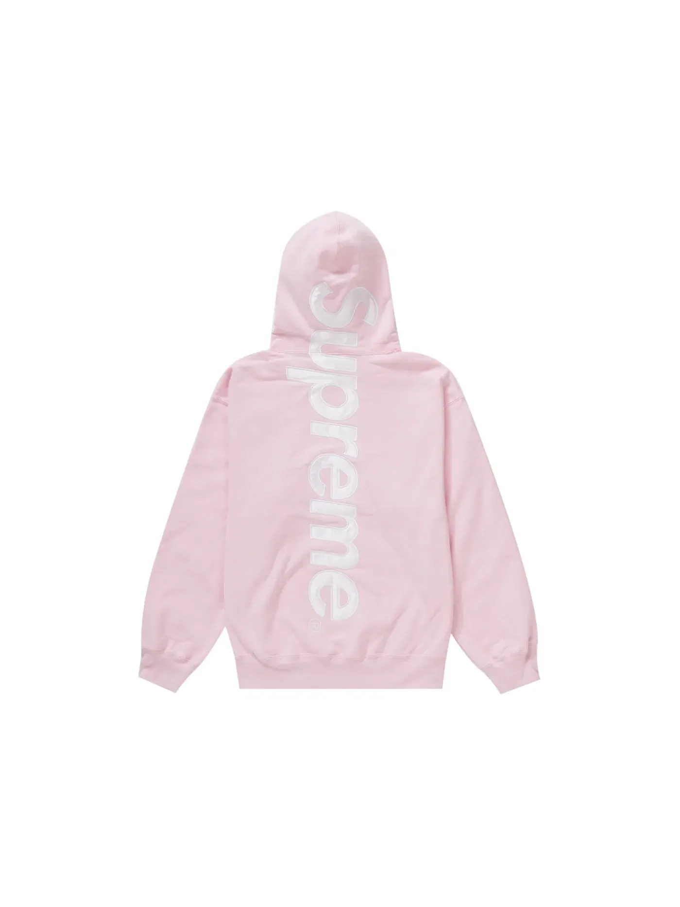 Мужской худи с сатиновой аппликацией Supreme Satin Appliqué Hooded Sweatshirt (FW23) — изображение 1 из 2, розовый