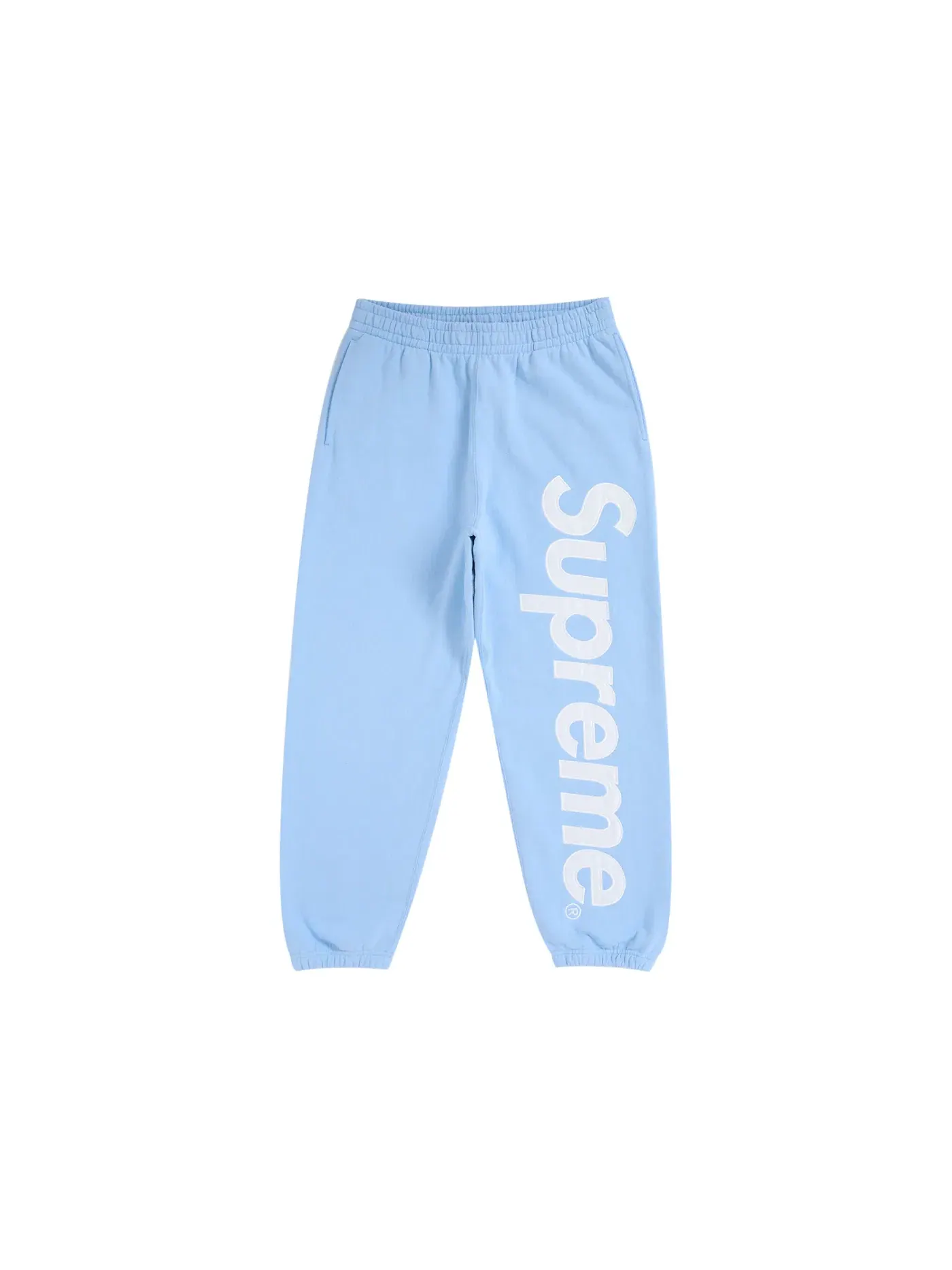 Мужские спортивные штаны с аппликацией из атласа Sweatpant (FW24) Supreme — изображение 1 из 2, светлый синий