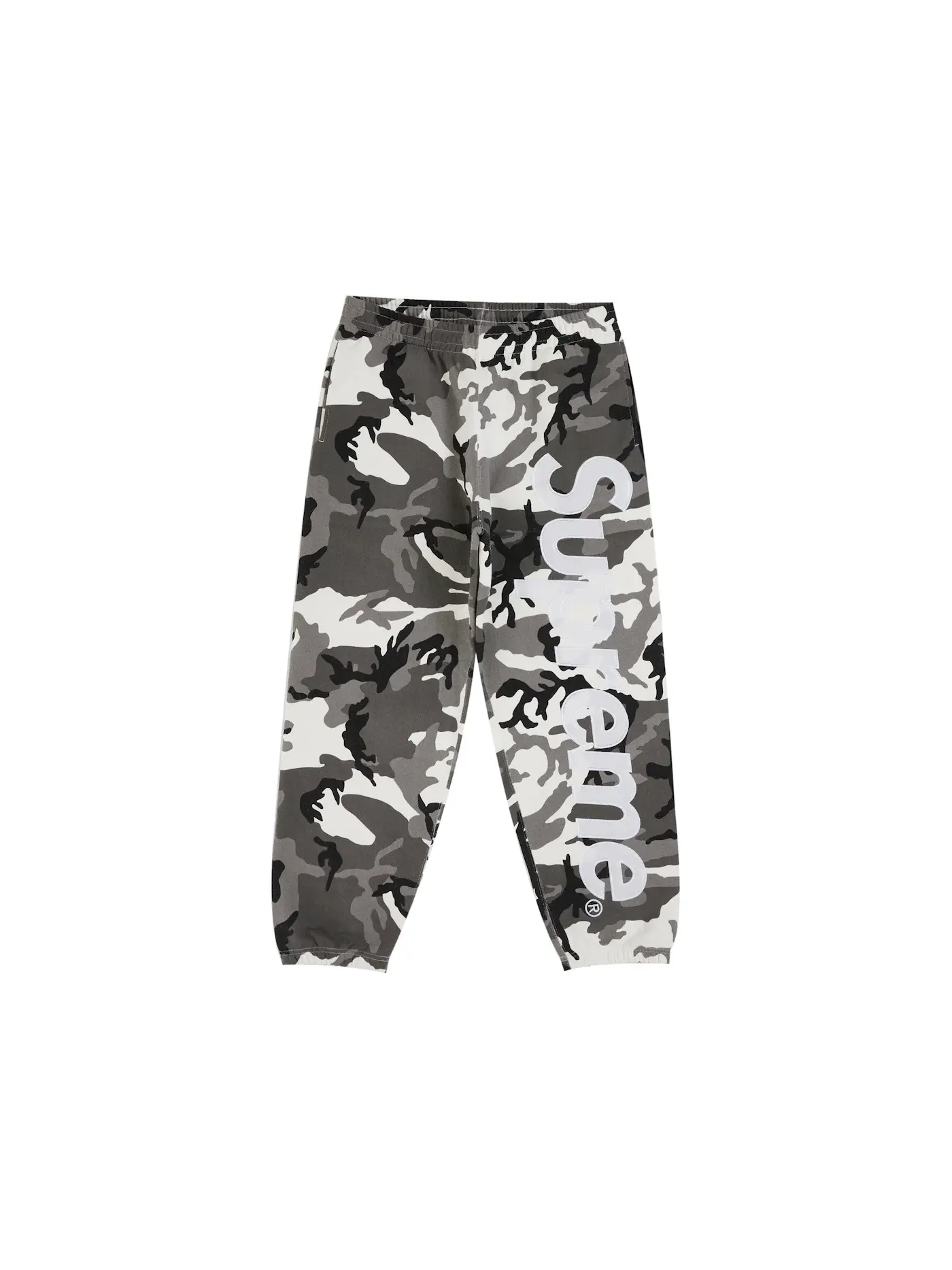 Мужские спортивные штаны с сатиновой аппликацией Sweatpant (SS26) Supreme — изображение 1 из 2, снежный камуфляж