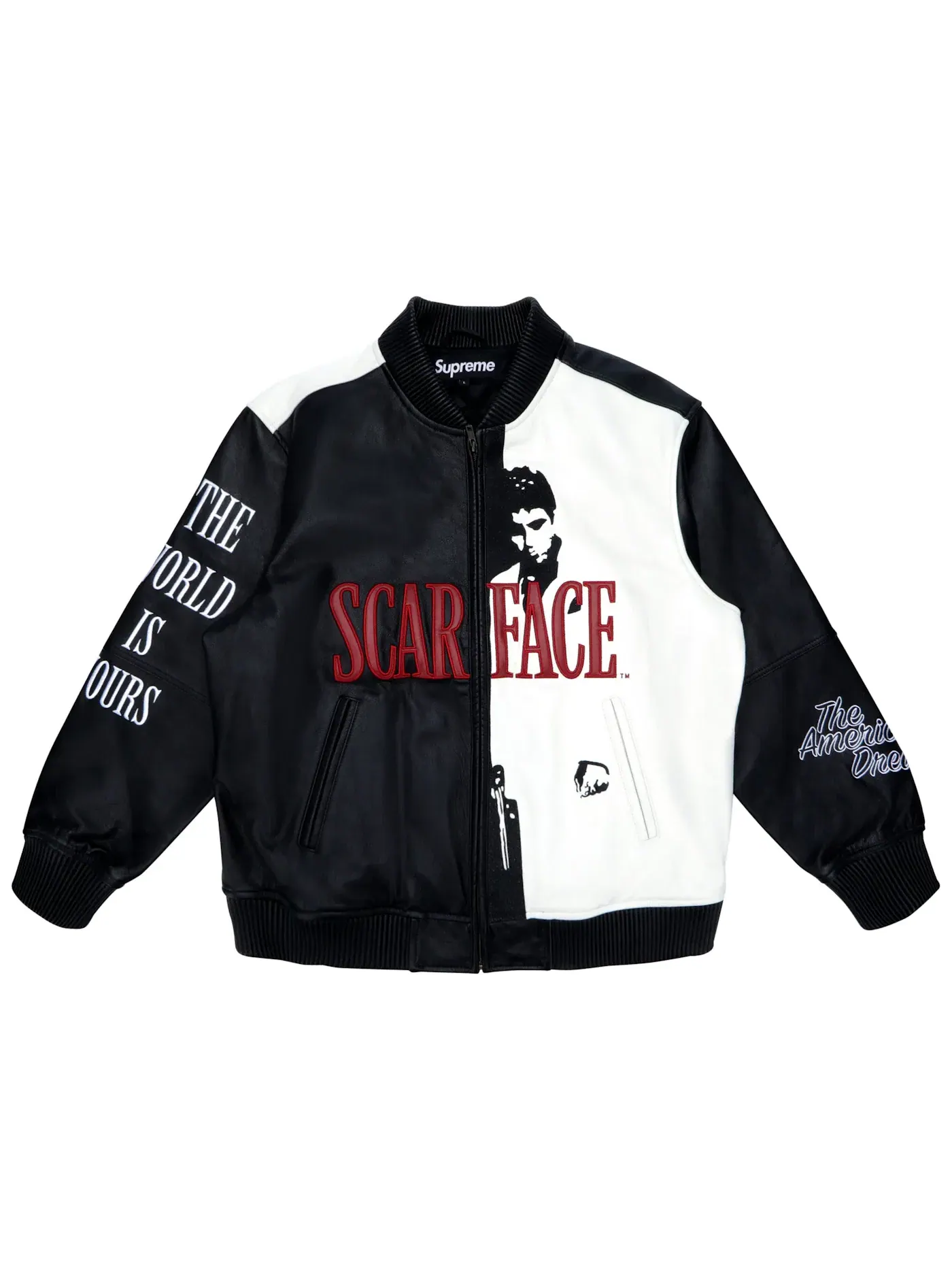 Мужская куртка из кожи с вышивкой Scarface Supreme — изображение 1 из 3, черный