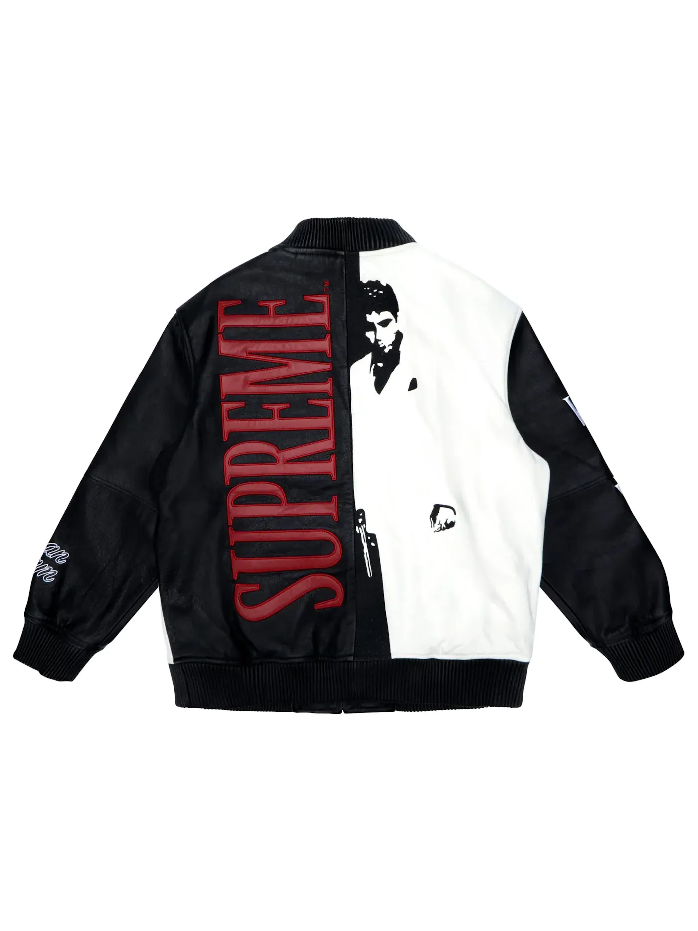 Мужская куртка из кожи с вышивкой Scarface Supreme — изображение 2 из 3, черный