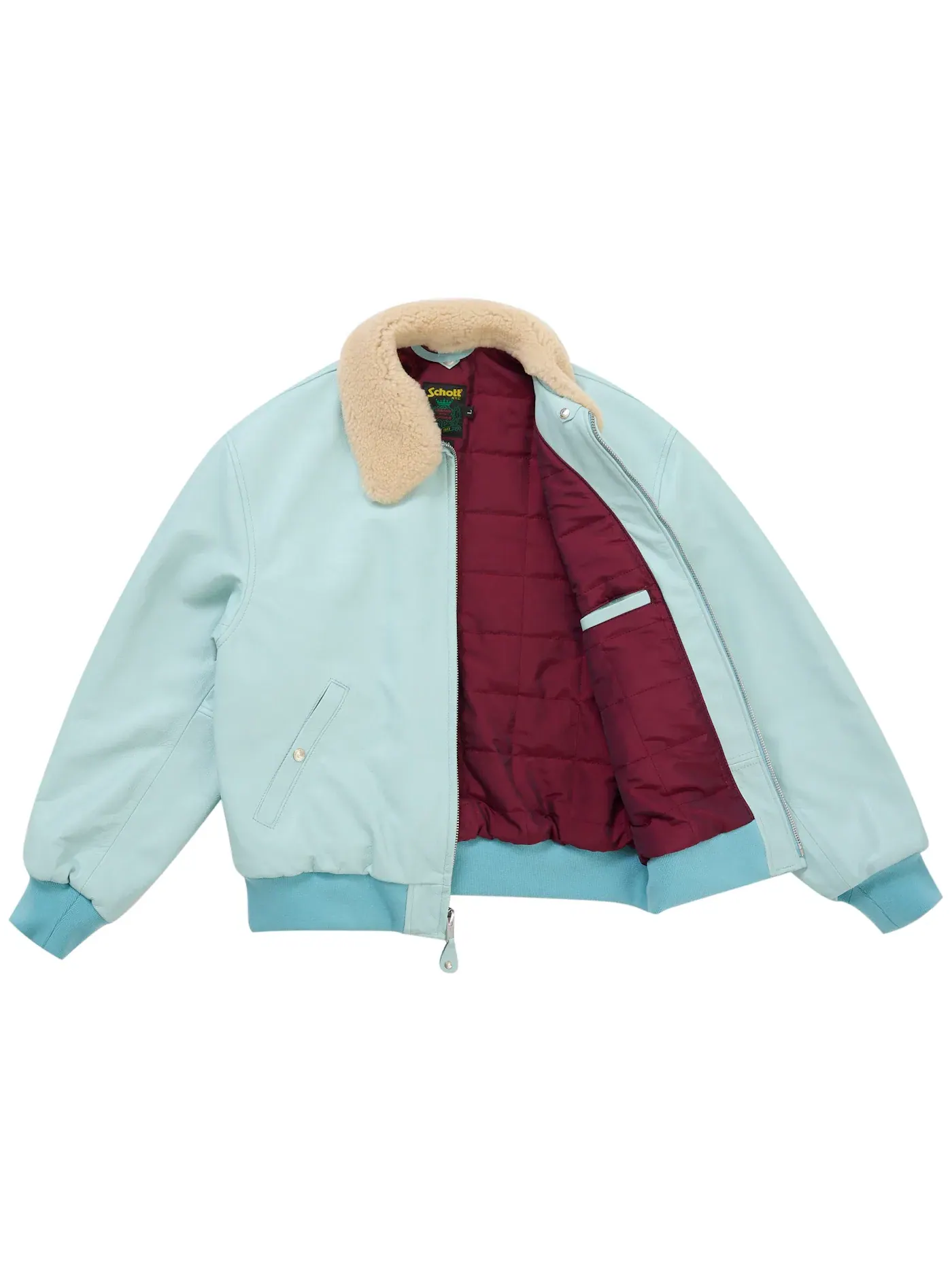 Мужская куртка-бомбер из овчины с мехом Light Blue Supreme — изображение 2 из 4, светлый синий
