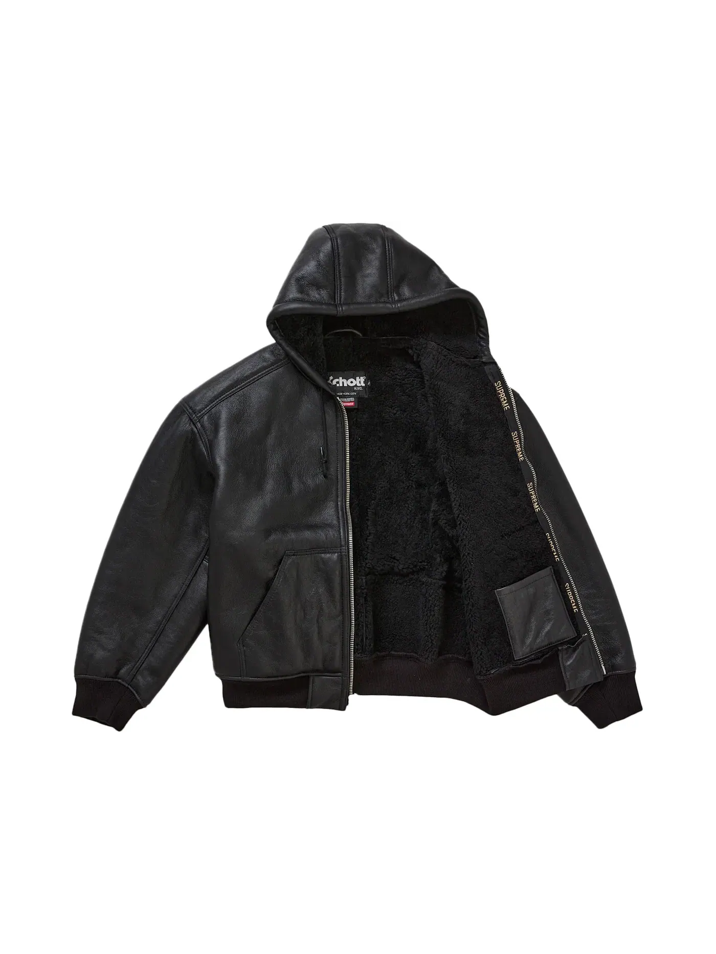 Мужская куртка с капюшоном из овчины Schott Supreme — изображение 2 из 3, черный