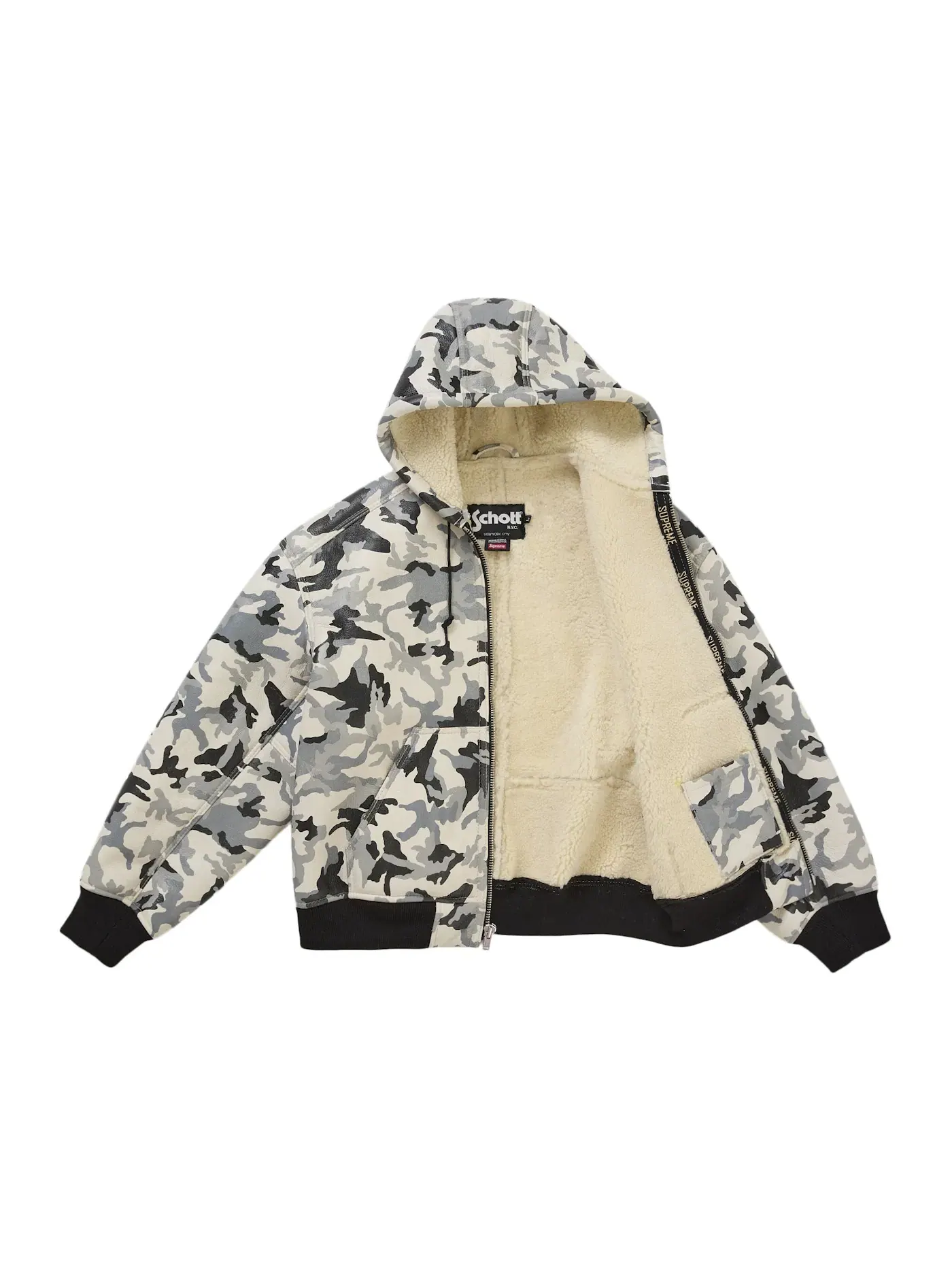 Мужская куртка с капюшоном из овчины Schott Shearling Snow Camo Supreme — изображение 2 из 3