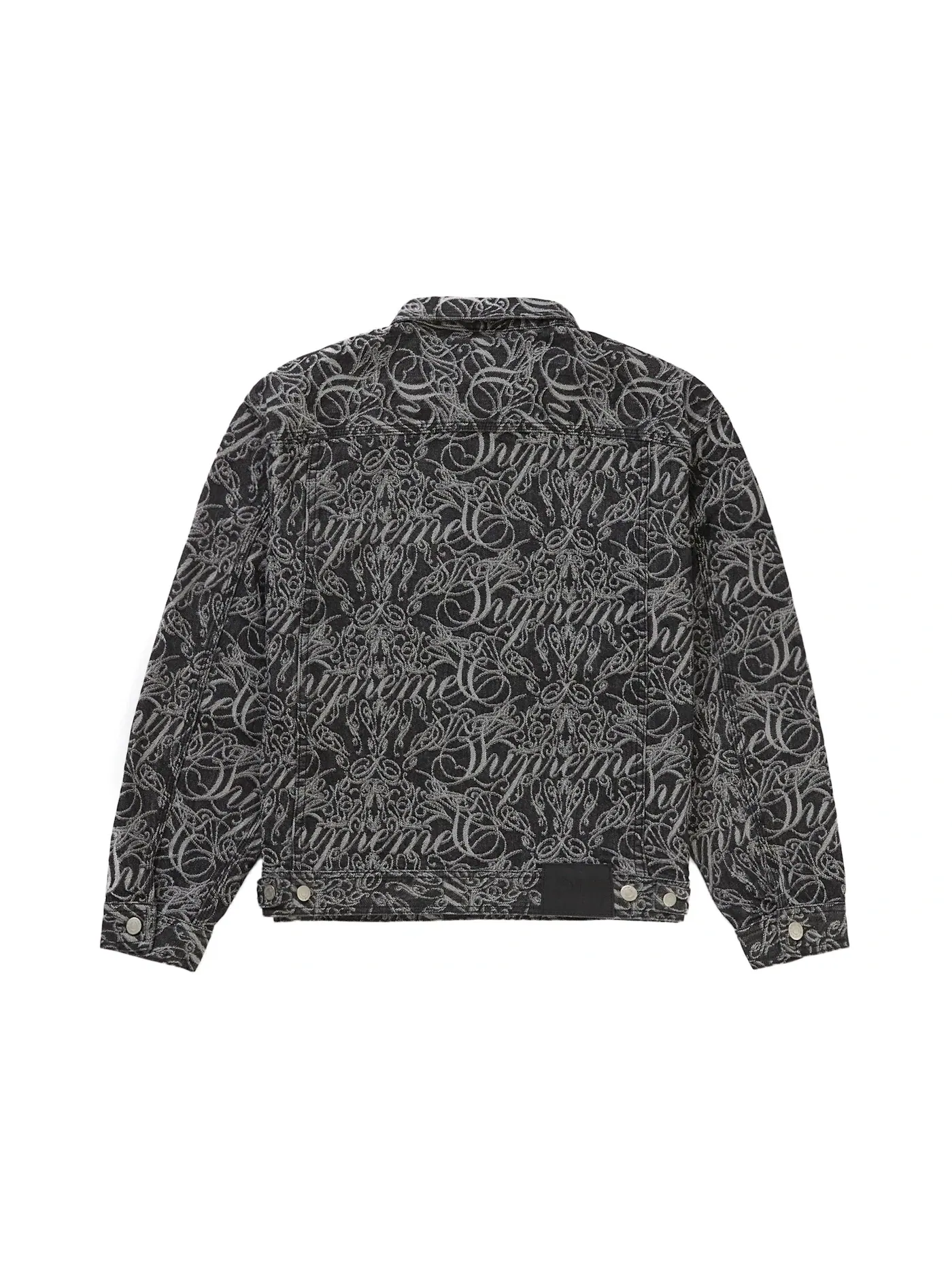 Мужская джинсовая куртка с принтом Supreme Script Jacquard Denim Trucker Jacket Supreme — изображение 1 из 1, черный