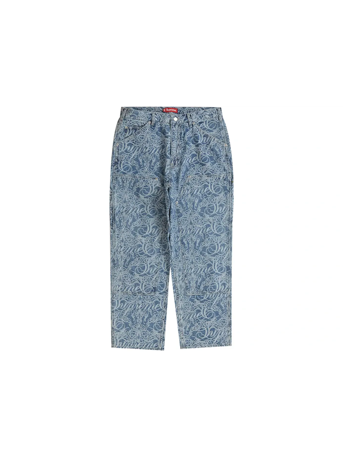 Мужские джинсовые брюки с принтом Supreme Script Jacquard Double Knee Denim Painter Pant Supreme — изображение 1 из 2, синий