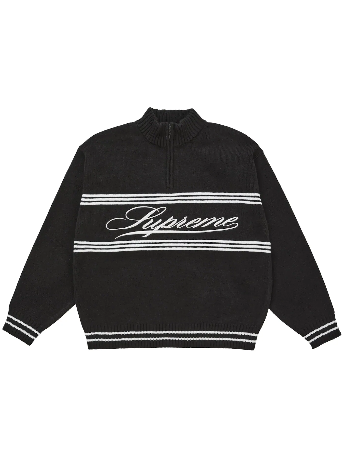 Мужской свитер с принтом Supreme Script Stripe Half Zip Sweater Supreme — изображение 1 из 1, черный