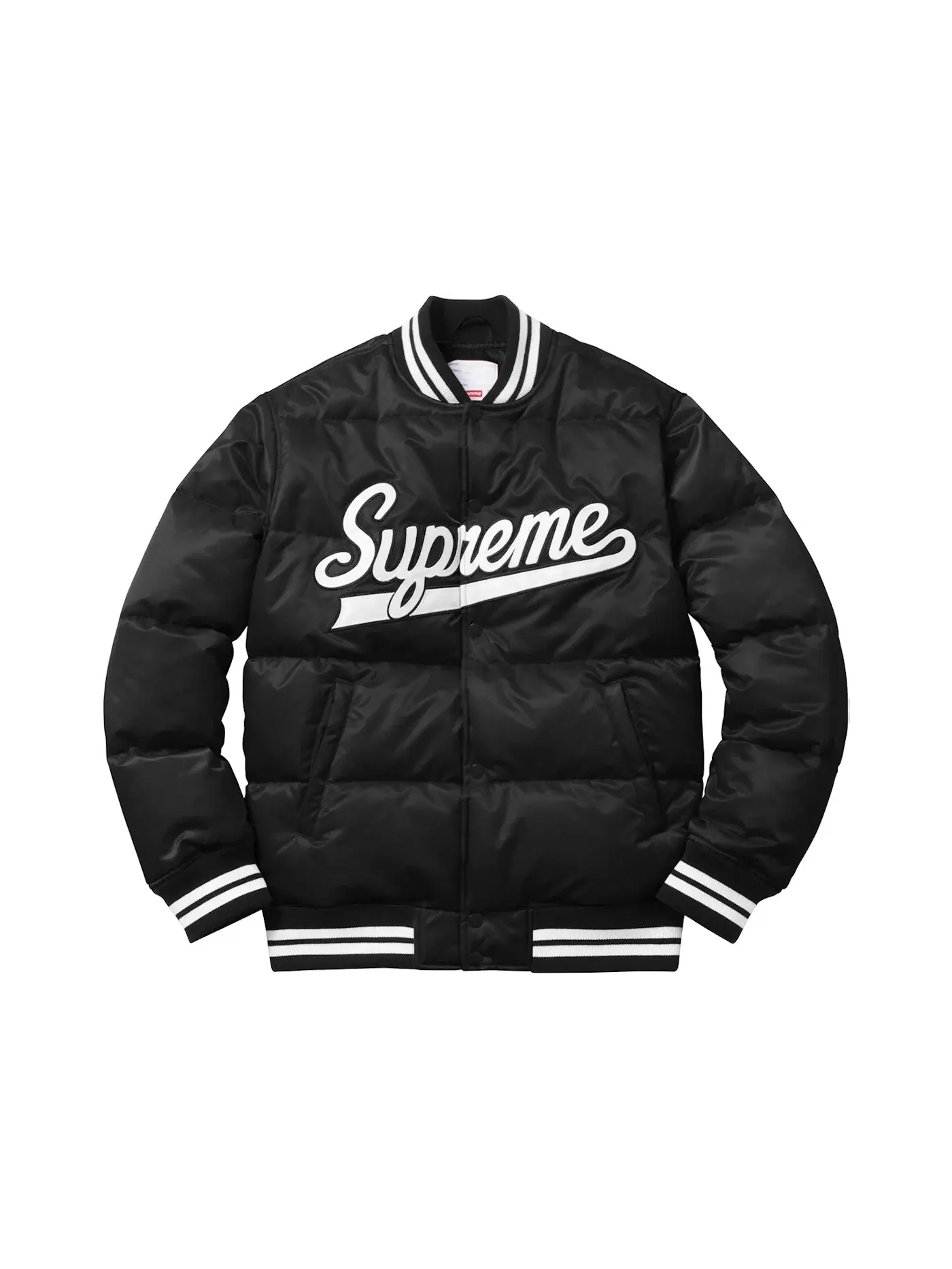 Мужская куртка-бомбер с принтом Supreme Script Varsity Puffy Jacket Supreme — изображение 1 из 1, черный