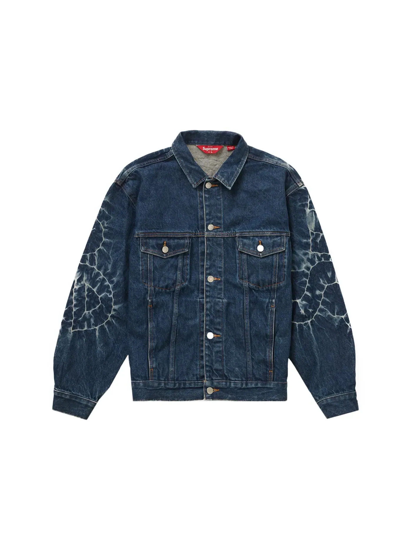 Мужская джинсовая куртка с принтом Supreme Shibori Denim Trucker Jacket — изображение 1 из 2, индиго