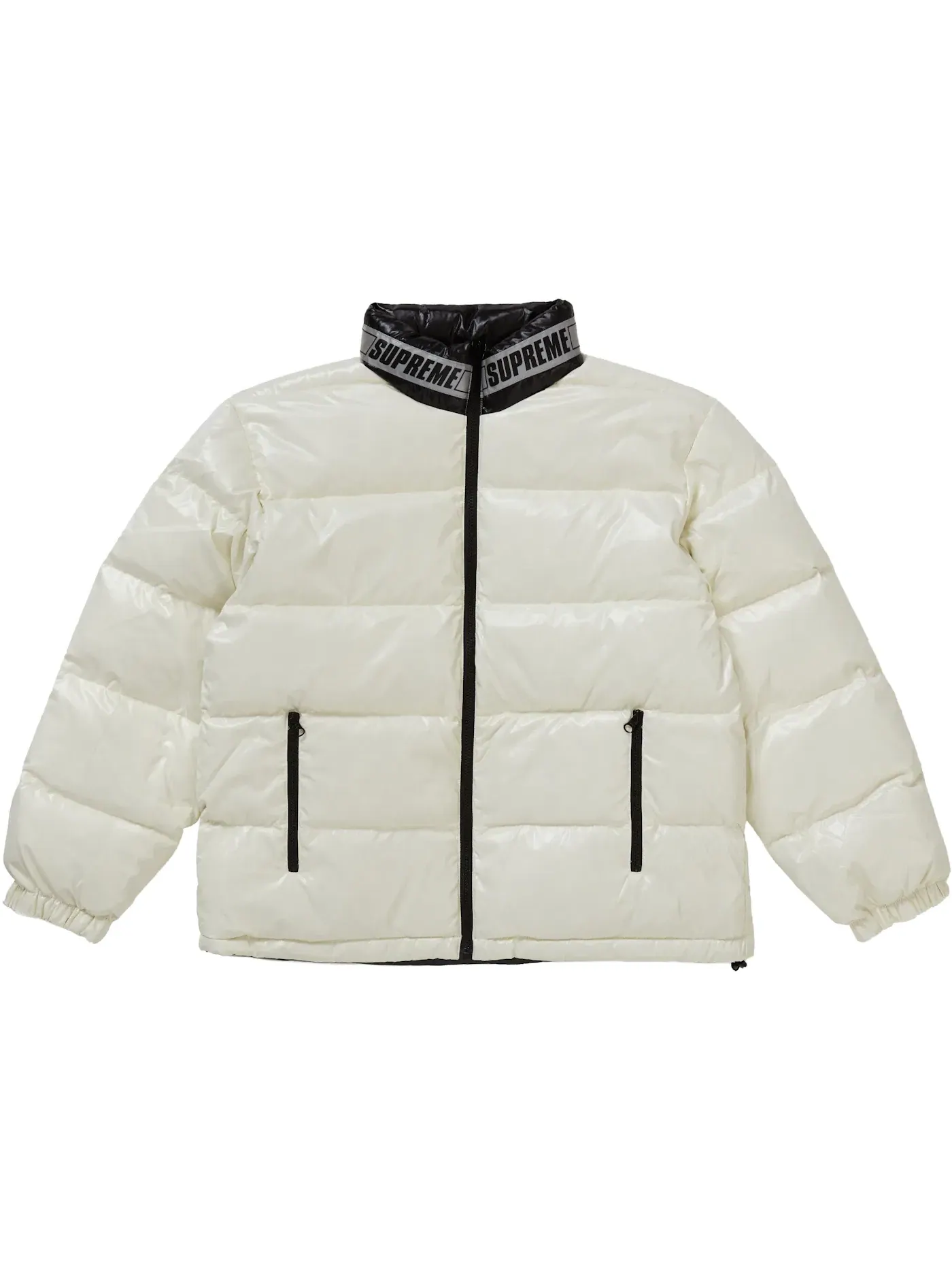 Мужская куртка пуховик двухсторонняя блестящая Supreme Puffy Jacket — изображение 3 из 3, белый