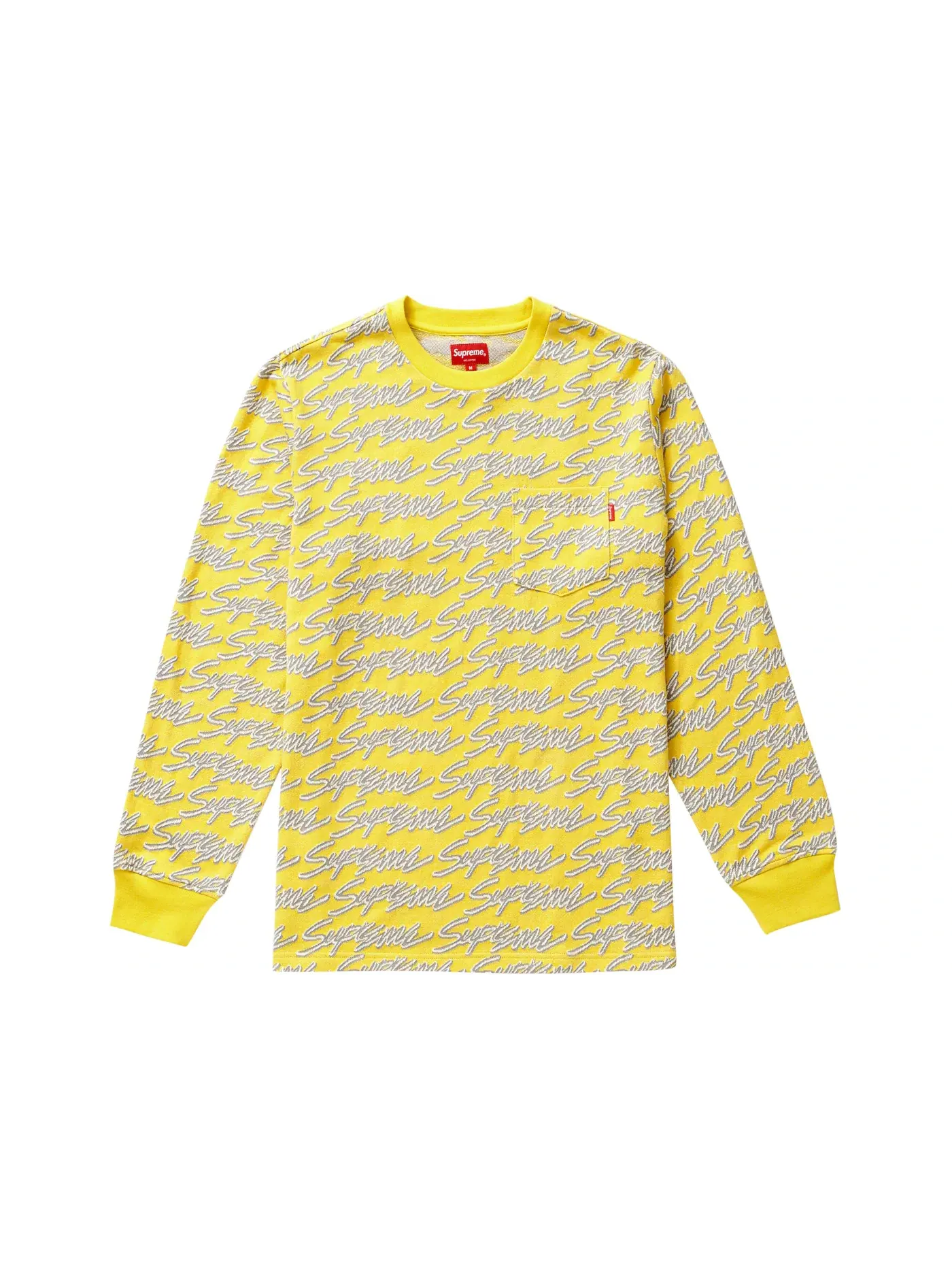 Мужская футболка с длинным рукавом Supreme Signature Script Logo L/S Pocket Tee — изображение 1 из 1, желтый