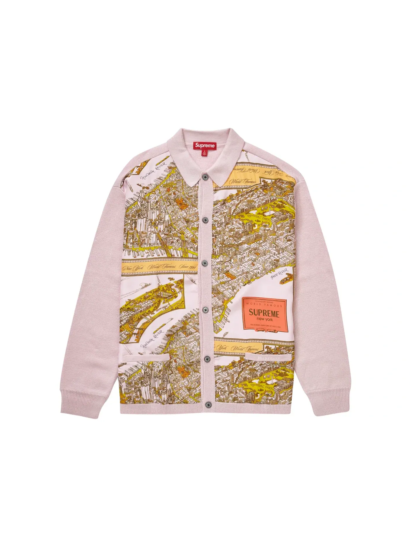 Мужской кардиган с принтом Supreme Silk Map Cardigan — изображение 1 из 2, розовый