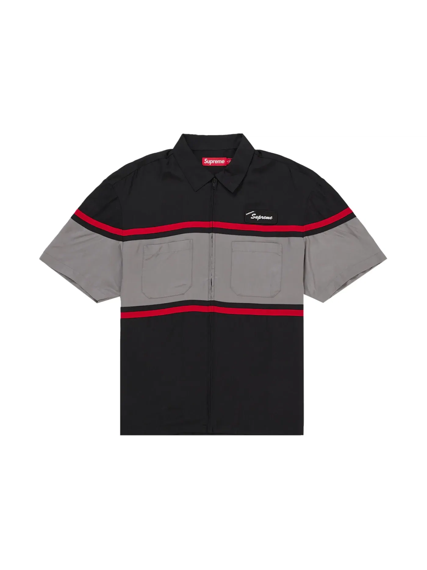 Мужская рубашка с принтом Supreme Silk Zip Up S/S Shirt — изображение 1 из 1, черный