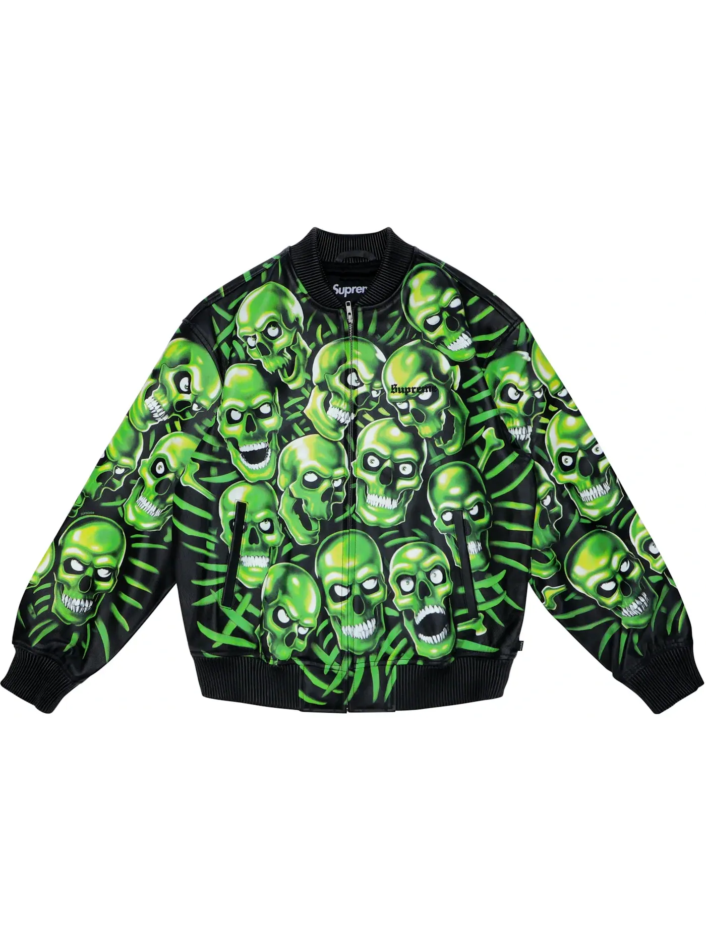 Мужская кожаная куртка-бомбер Skull Pile Supreme — изображение 1 из 3, зеленый