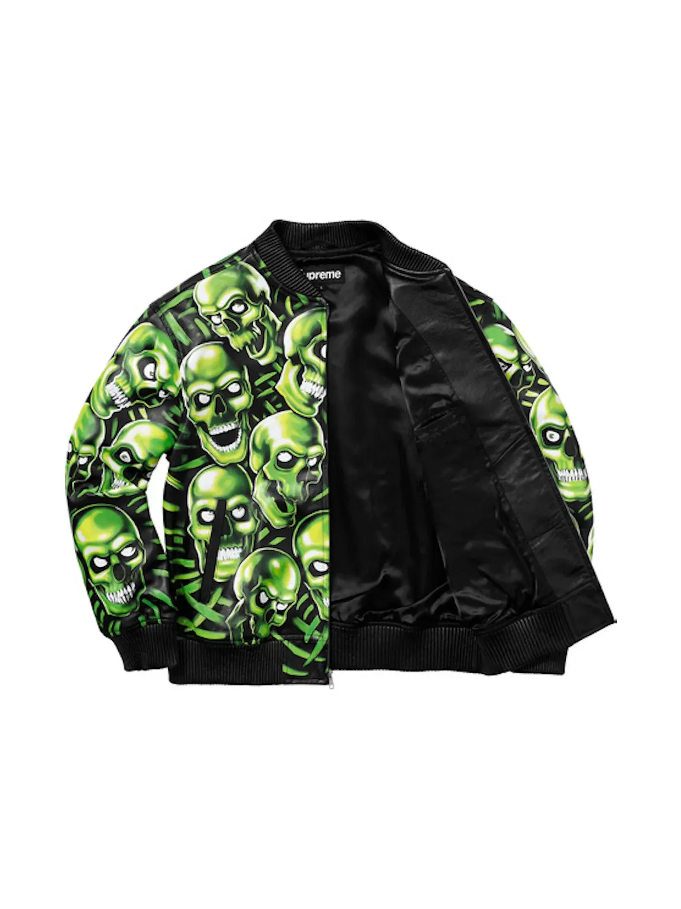 Мужская кожаная куртка-бомбер Skull Pile Supreme — изображение 2 из 3, зеленый
