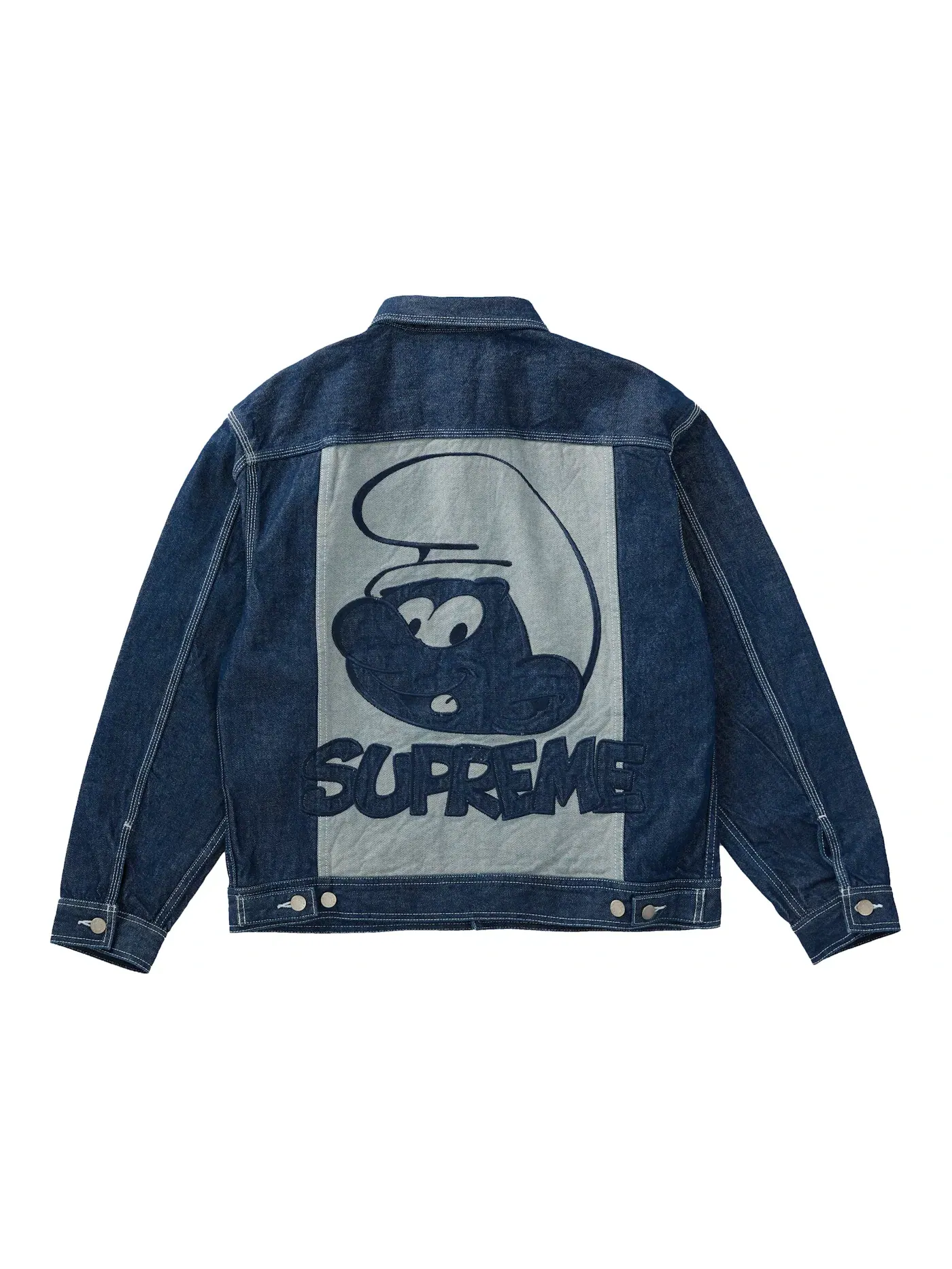 Мужская джинсовая куртка-тракер с принтом Supreme Smurfs Trucker Jacket — изображение 1 из 2, синий