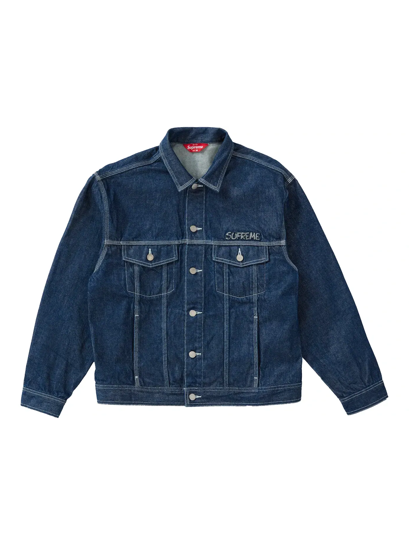 Мужская джинсовая куртка-тракер с принтом Supreme Smurfs Trucker Jacket — изображение 2 из 2, синий