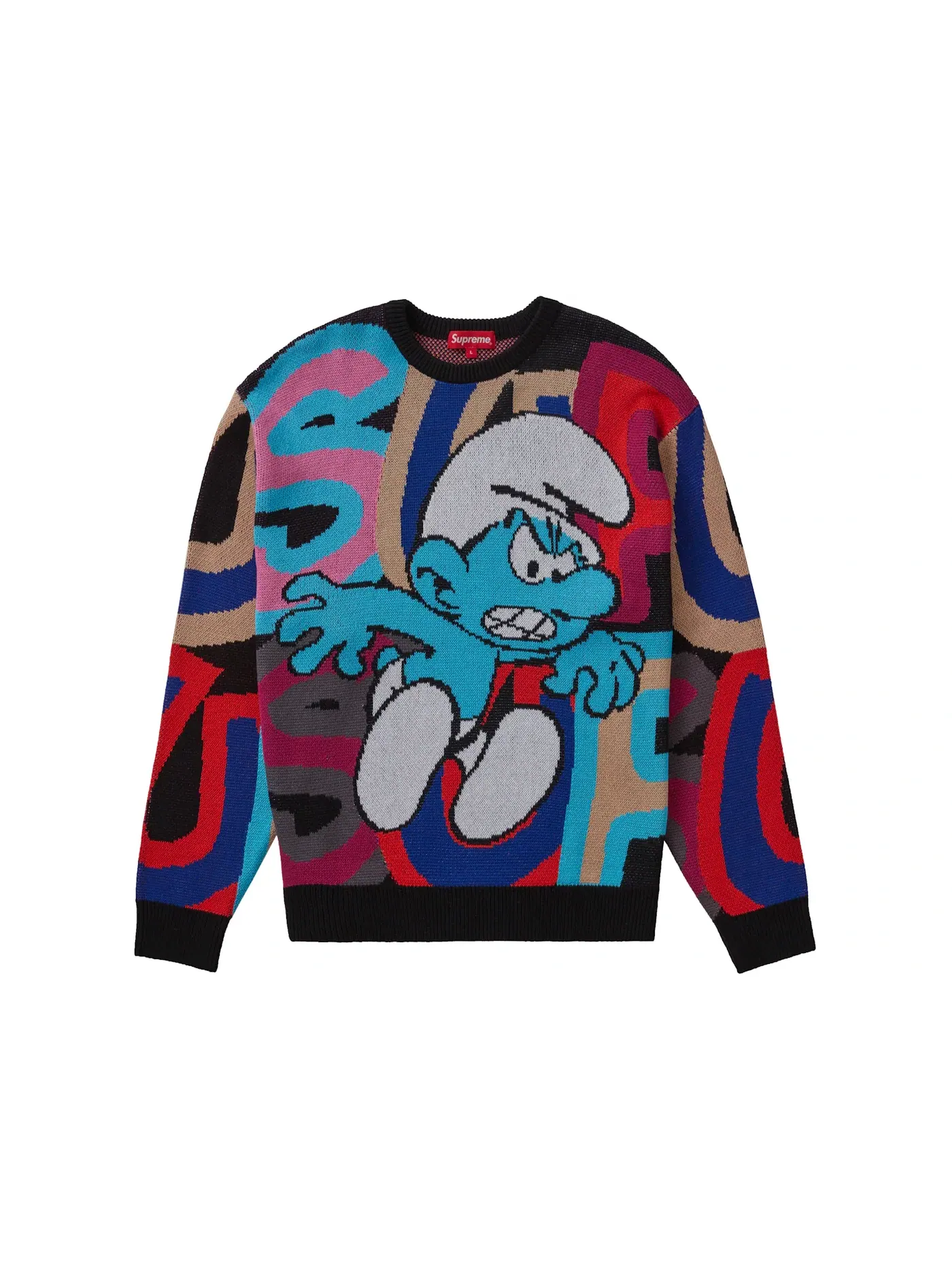 Мужской свитер с принтом Supreme Smurfs Sweater Supreme — изображение 1 из 1, черный