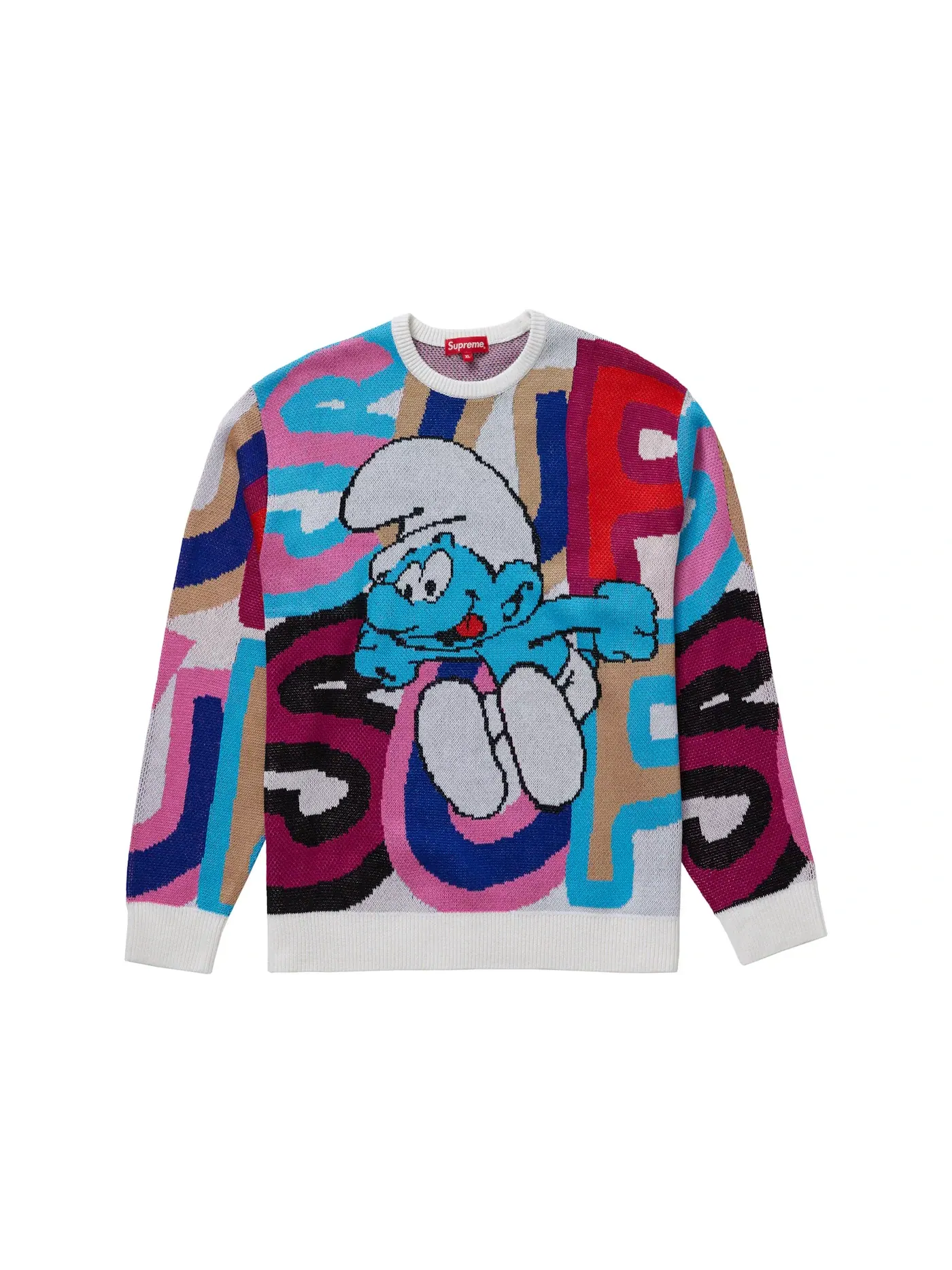 Мужской свитер с принтом Supreme Smurfs Sweater — изображение 1 из 1, белый
